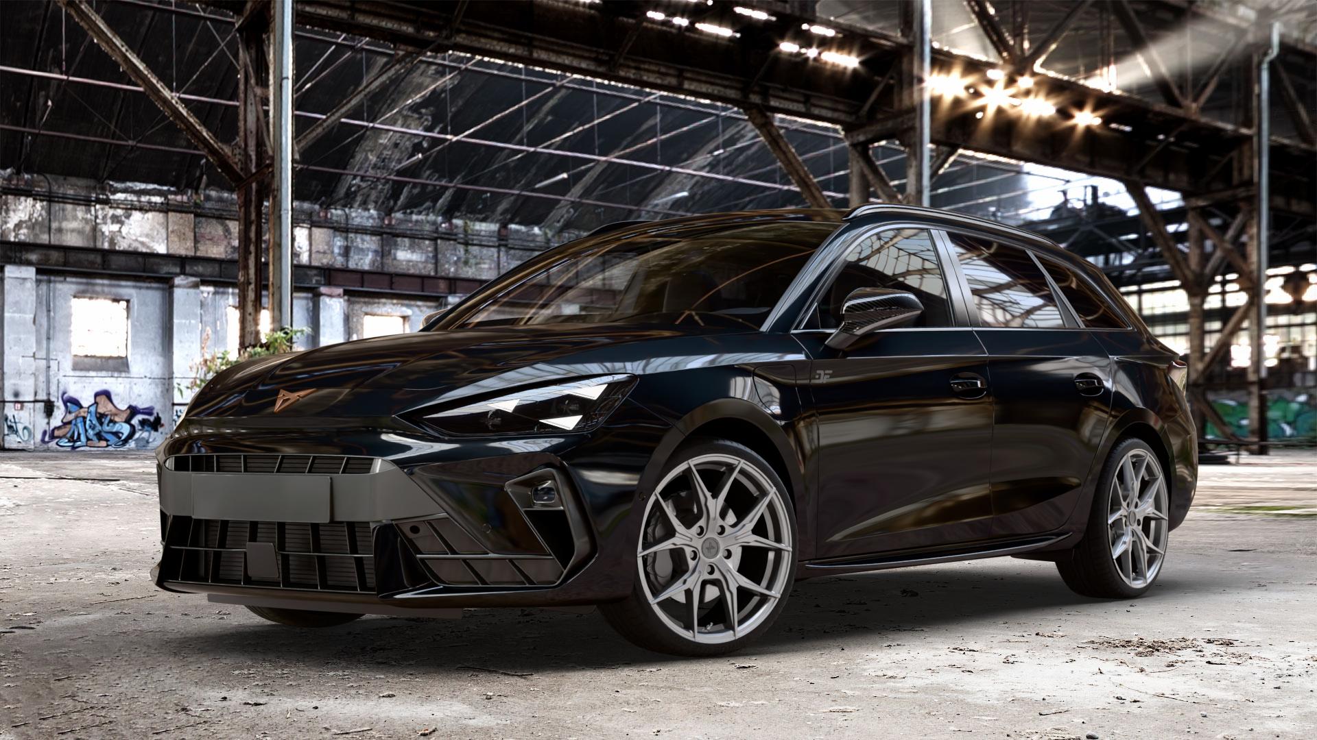 KESKIN KT19N PALLADIUM PAINTED Felge mit Reifen in 19Zoll Winterfelge Alufelge auf metallic schwarzem Cupra Leon Typ KL ST Facelift ⬇️ mit 15mm Tieferlegung ⬇️ Old Industrial Hall_max_4400mm_2024 Frontansicht_1