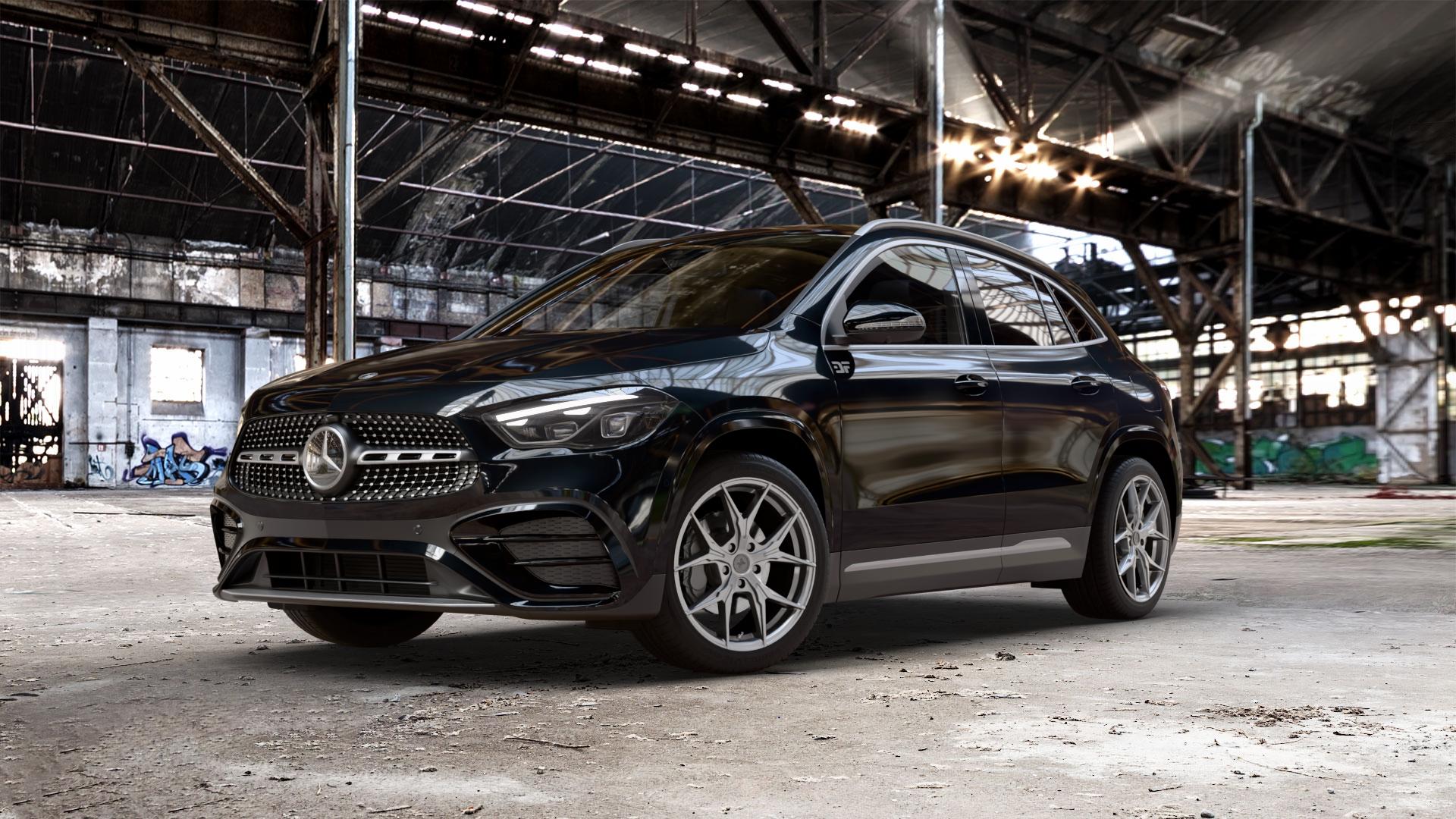 KESKIN KT19N PALLADIUM PAINTED Felge mit Reifen in 19Zoll Winterfelge Alufelge auf schwarzem metallic Mercedes GLA-Klasse Typ F2B Facelift ⬇️ mit 15mm Tieferlegung ⬇️ Old Industrial Hall_max_5300mm_2024 Frontansicht_1