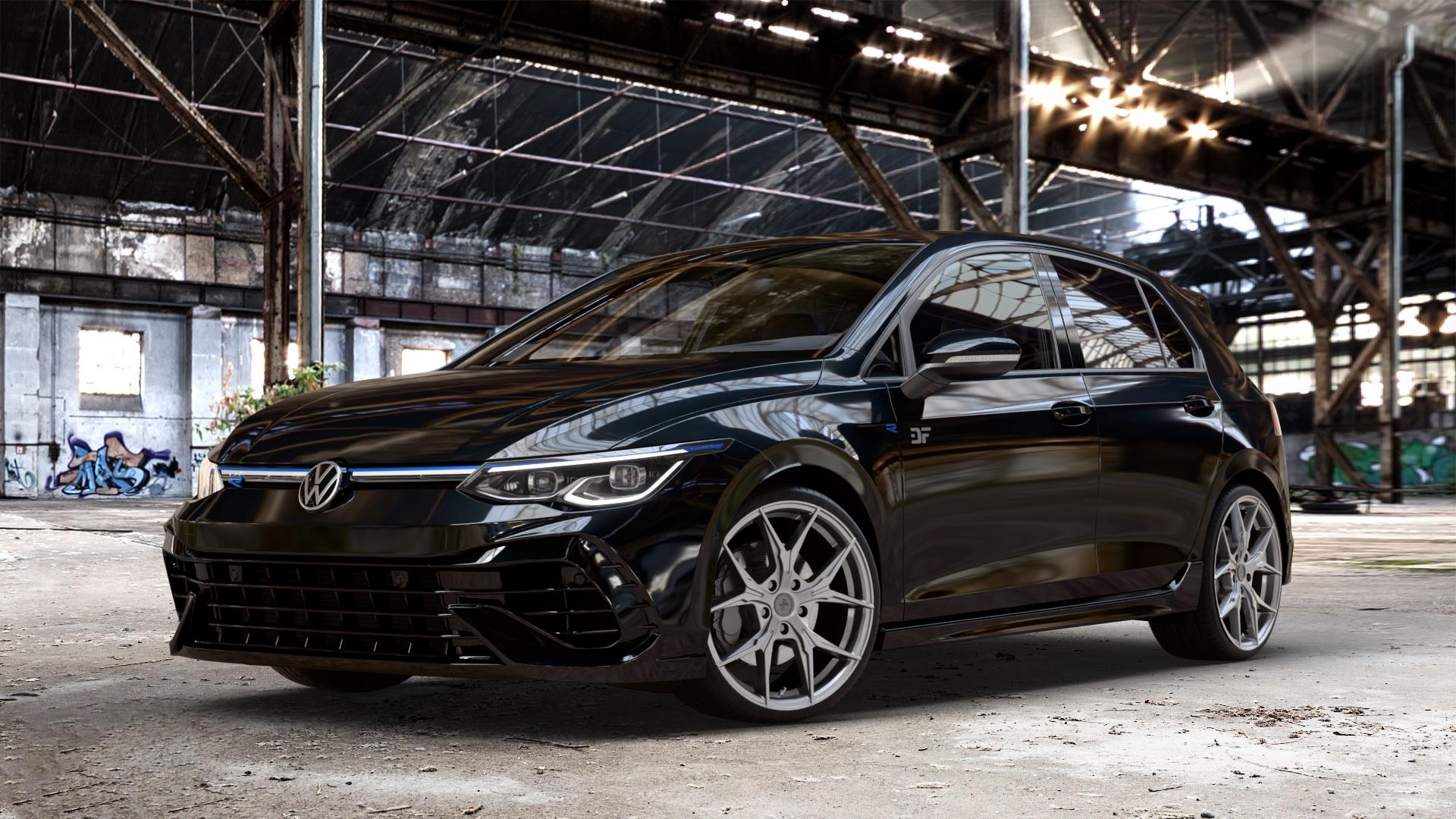 KESKIN KT19N PALLADIUM PAINTED Felge mit Reifen in 19Zoll Winterfelge Alufelge auf schwarzem metallic Volkswagen (VW) Golf 8 2,0l R 4Motion 235kW (320 PS) 245kW 20 Years (333 ⬇️ mit 15mm Tieferlegung ⬇️ Old Industrial Hall_max_4400mm_2024 Frontansicht_1