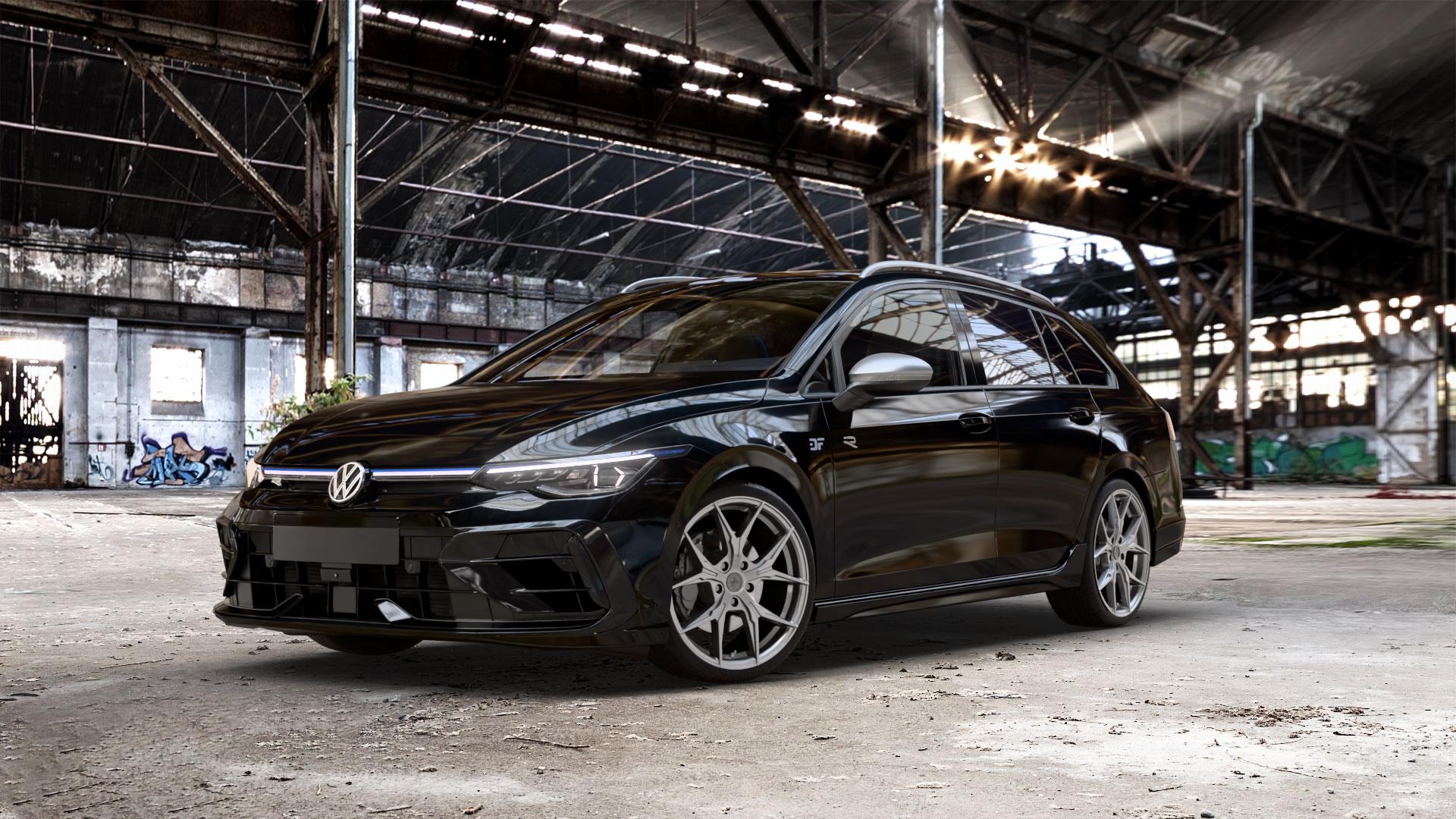 KESKIN KT19N PALLADIUM PAINTED Felge mit Reifen in 19Zoll Winterfelge Alufelge auf schwarzem Volkswagen (VW) Golf 8 Variant Facelift 2,0l R 4Motion 245kW (333 PS) ⬇️ mit 15mm Tieferlegung ⬇️ Old Industrial Hall_max_5300mm_2024 Frontansicht_1