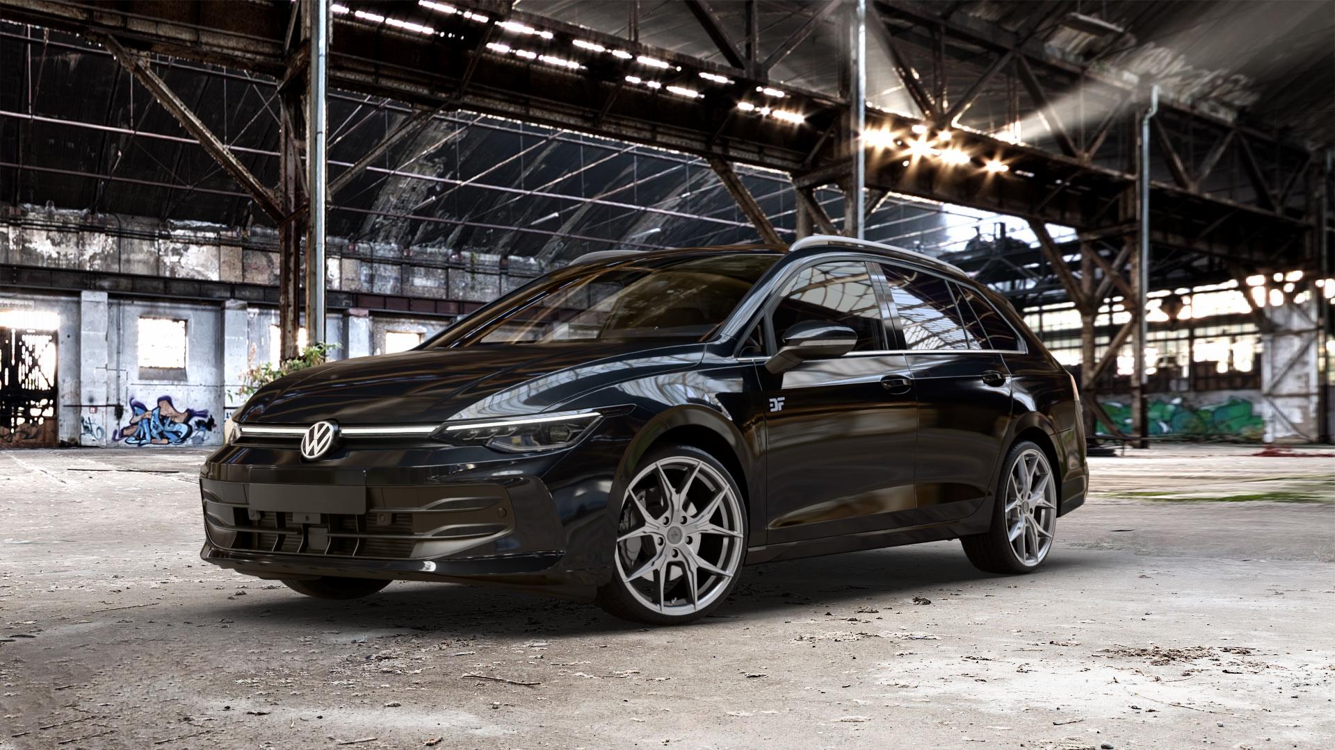 KESKIN KT19N PALLADIUM PAINTED Felge mit Reifen in 19Zoll Winterfelge Alufelge auf schwarzem Volkswagen (VW) Golf 8 Variant Facelift ⬇️ mit 15mm Tieferlegung ⬇️ Old Industrial Hall_max_5300mm_2024 Frontansicht_1