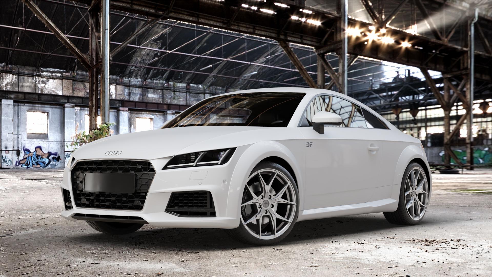 KESKIN KT19N PALLADIUM PAINTED Felge mit Reifen in 19Zoll Winterfelge Alufelge auf weissem Audi TT III Typ 8S Facelift (Coupé) (Roadster) ⬇️ mit 15mm Tieferlegung ⬇️ Old Industrial Hall_max_4400mm_2024 Frontansicht_1