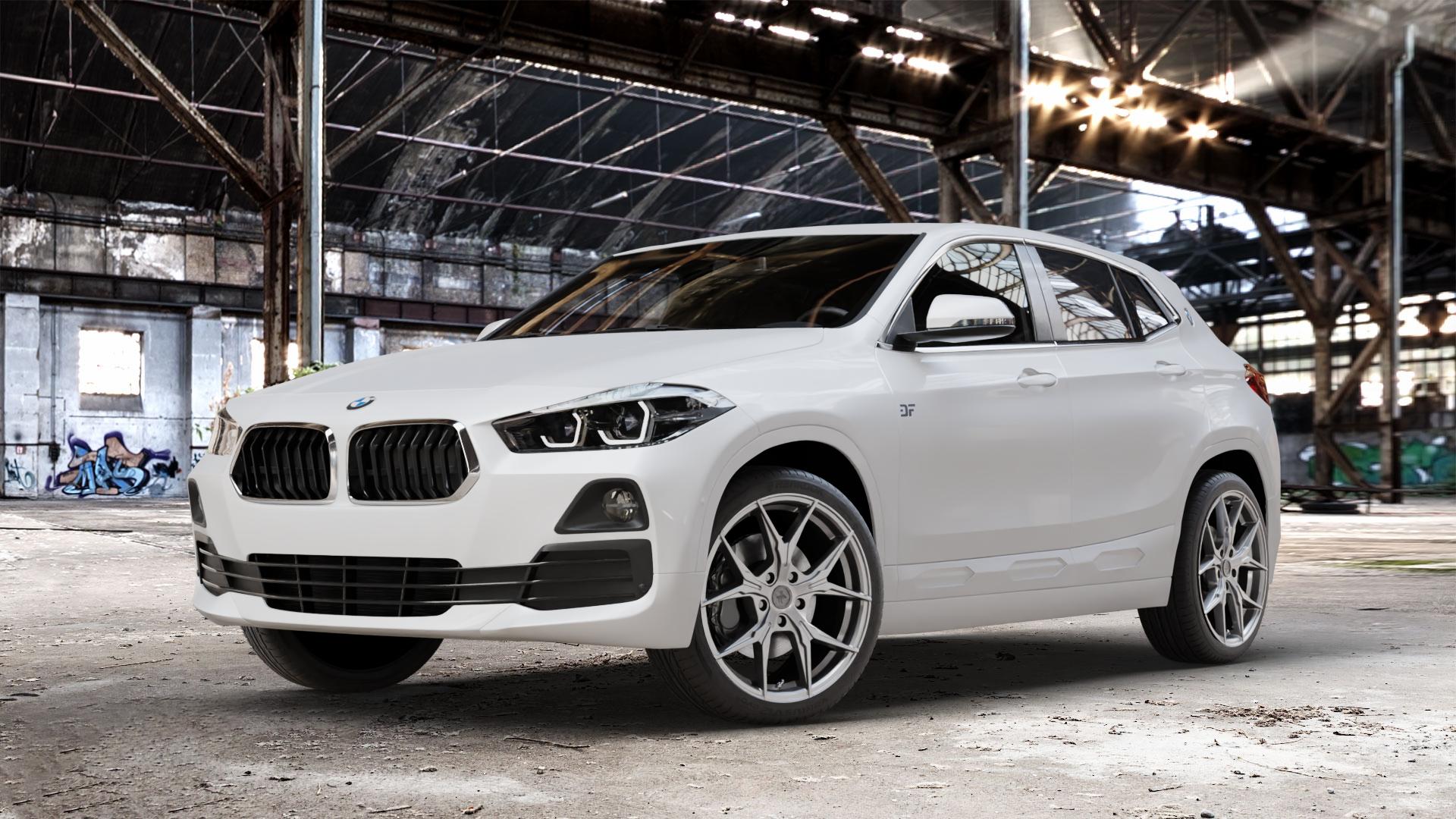 KESKIN KT19N PALLADIUM PAINTED Felge mit Reifen in 19Zoll Winterfelge Alufelge auf weissem BMW X2 Typ F39 (F2X) ⬇️ mit 15mm Tieferlegung ⬇️ Old Industrial Hall_max_4400mm_2024 Frontansicht_1