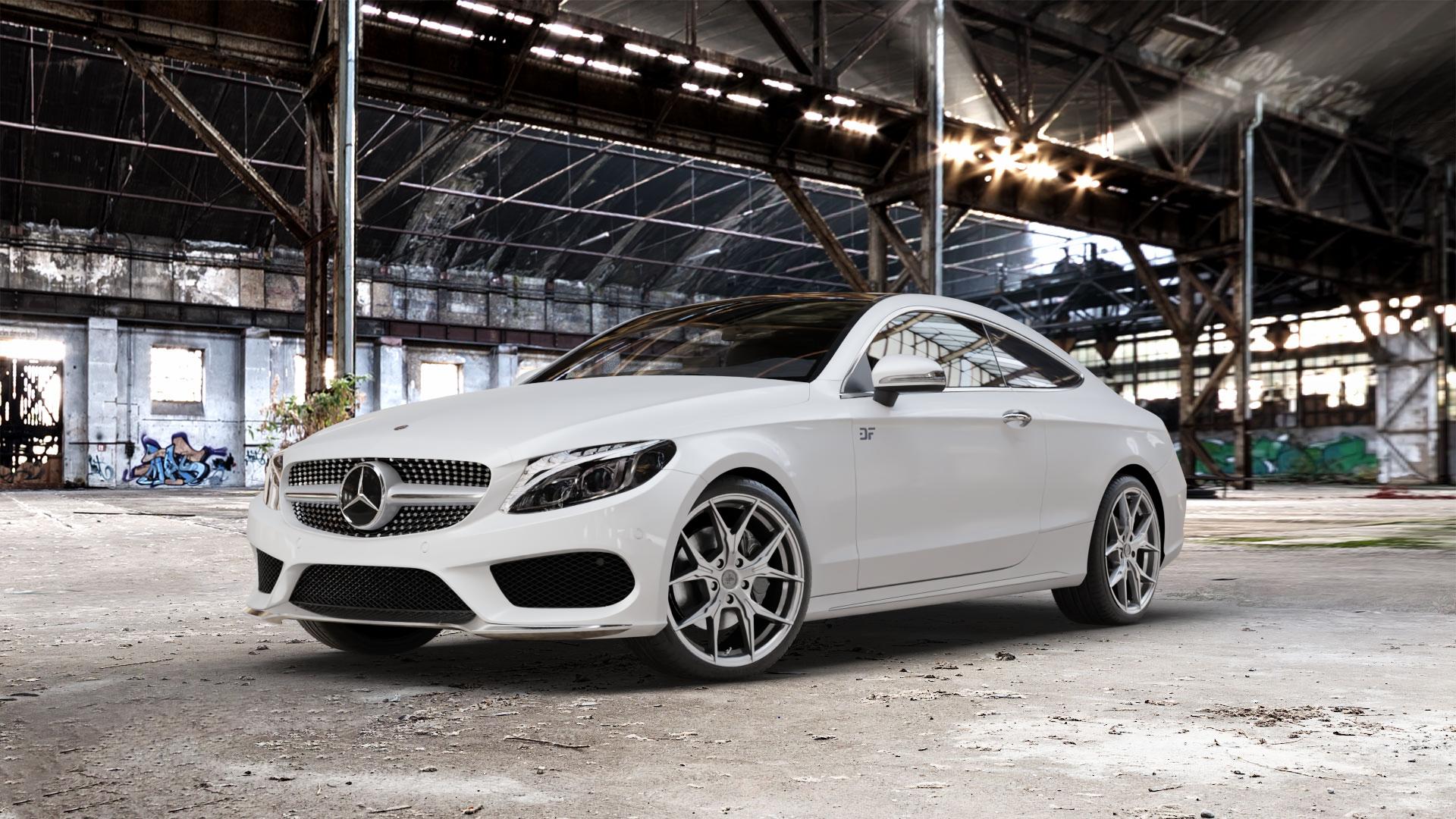 KESKIN KT19N PALLADIUM PAINTED Felge mit Reifen in 19Zoll Winterfelge Alufelge auf weissem Mercedes C-Klasse Typ C205 Coupe Facelift ⬇️ mit 15mm Tieferlegung ⬇️ Old Industrial Hall_max_5300mm_2024 Frontansicht_1