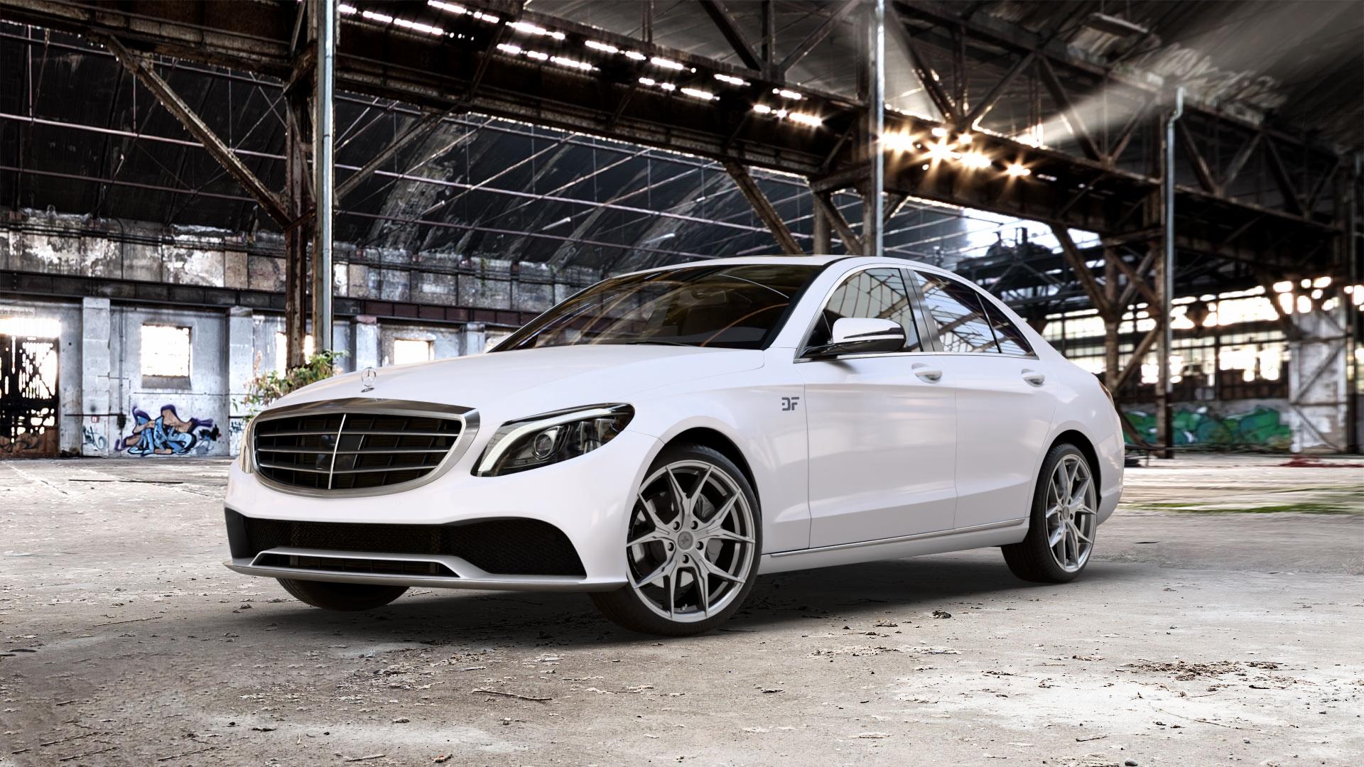KESKIN KT19N PALLADIUM PAINTED Felge mit Reifen in 19Zoll Winterfelge Alufelge auf weissem Mercedes C-Klasse Typ W205 Limousine Facelift ⬇️ mit 15mm Tieferlegung ⬇️ Old Industrial Hall_max_5300mm_2024 Frontansicht_1