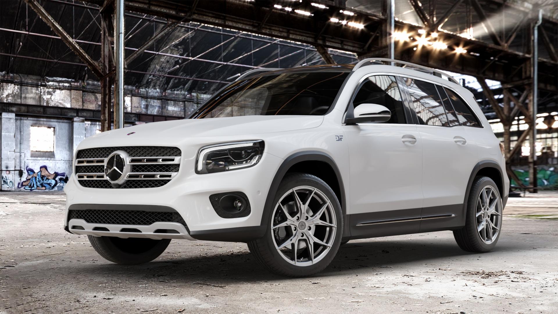 KESKIN KT19N PALLADIUM PAINTED Felge mit Reifen in 19Zoll Winterfelge Alufelge auf weissem Mercedes GLB-Klasse Typ F2B ⬇️ mit 15mm Tieferlegung ⬇️ Old Industrial Hall_max_4400mm_2024 Frontansicht_1