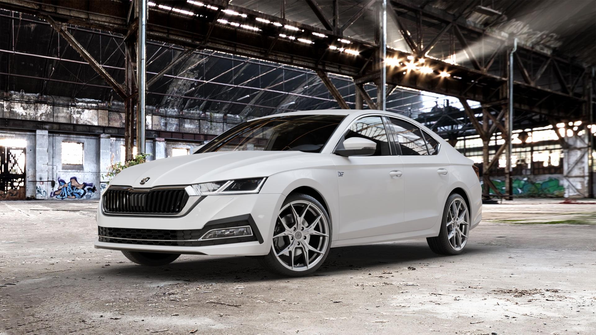 KESKIN KT19N PALLADIUM PAINTED Felge mit Reifen in 19Zoll Winterfelge Alufelge auf weissem Skoda Octavia IV Limousine Typ NX 1,5l TSI 110kW (150 PS) 2,0l TDI 85kW (116 1,0l 81kW (110 Mild-Hybrid 1,4l Hybrid CNG 96kW (131 4x4 ⬇️ mit 15mm Tieferlegung ⬇️ Old Industrial Hall_max_5300mm_2024 Frontansicht_1