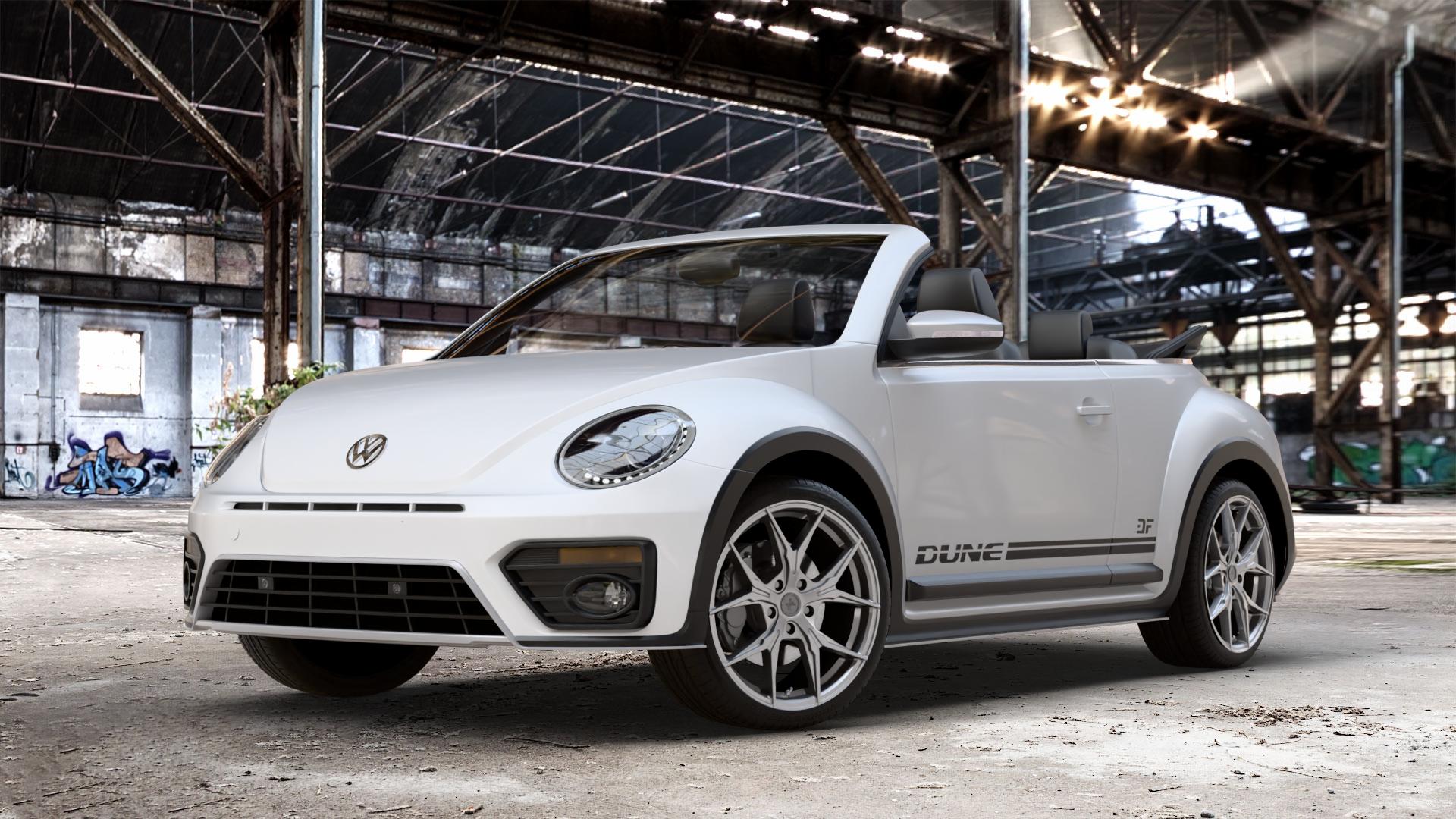 KESKIN KT19N PALLADIUM PAINTED Felge mit Reifen in 19Zoll Winterfelge Alufelge auf weissem Volkswagen (VW) Beetle Dune Cabriolet Typ 16 ⬇️ mit 15mm Tieferlegung ⬇️ Old Industrial Hall_max_4400mm_2024 Frontansicht_1