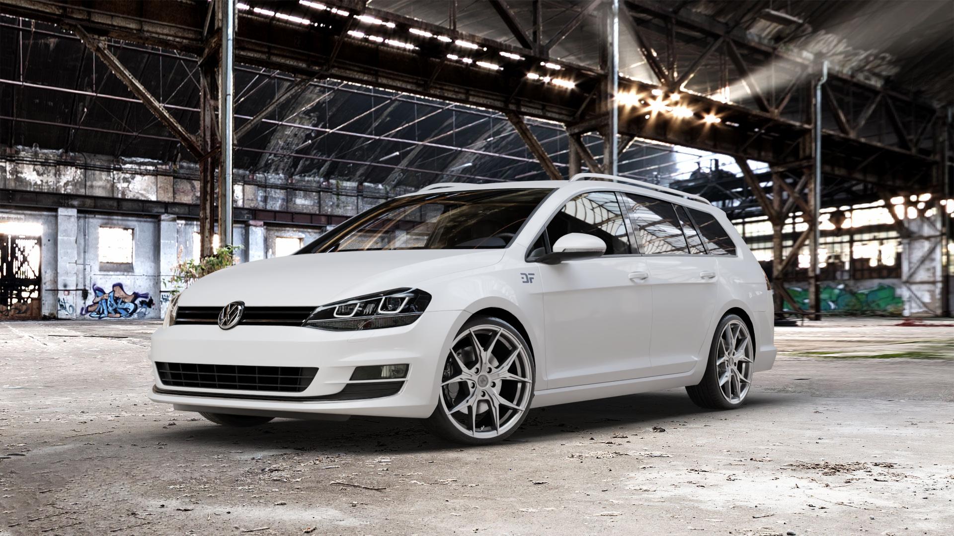 KESKIN KT19N PALLADIUM PAINTED Felge mit Reifen in 19Zoll Winterfelge Alufelge auf weissem Volkswagen (VW) Golf 7 Variant ⬇️ mit 15mm Tieferlegung ⬇️ Old Industrial Hall_max_5300mm_2024 Frontansicht_1