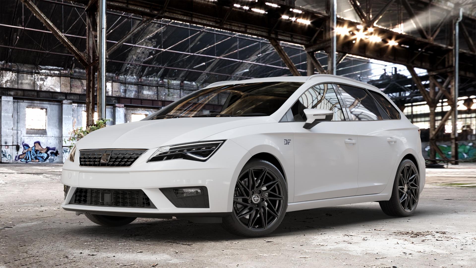 KESKIN KT20 BLACK PAINTED Felge mit Reifen schwarz in 18Zoll Winterfelge Alufelge auf weissem Seat Leon Typ 5F ST Facelift ⬇️ mit 15mm Tieferlegung ⬇️ Old Industrial Hall_max_4400mm_2024 Frontansicht_1