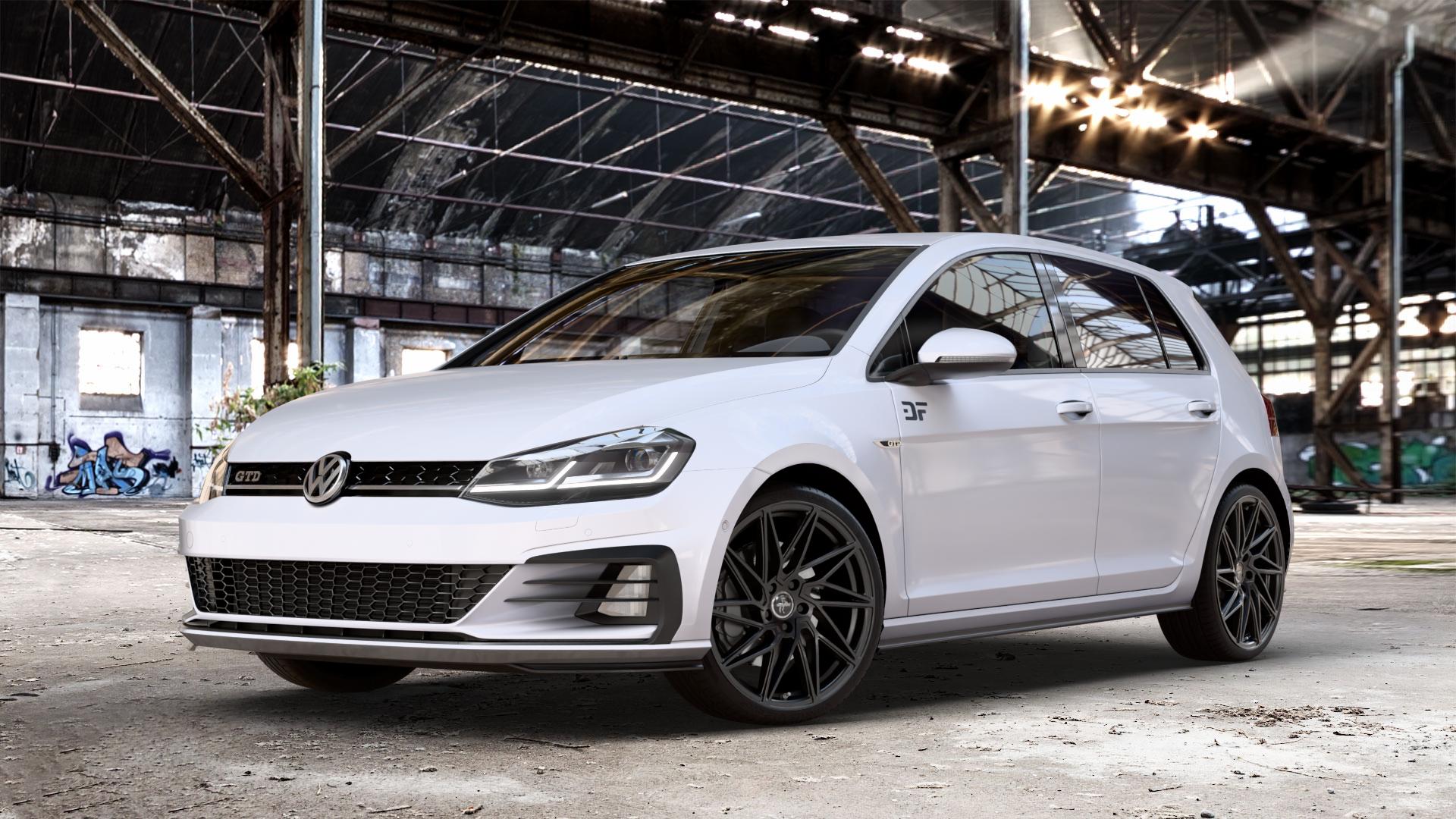 KESKIN KT20 BLACK PAINTED Felge mit Reifen schwarz in 19Zoll Winterfelge Alufelge auf weissem Volkswagen (VW) Golf 7 2,0l GTD 135kW (184 PS) Facelift ⬇️ mit 15mm Tieferlegung ⬇️ Old Industrial Hall_max_4400mm_2024 Frontansicht_1