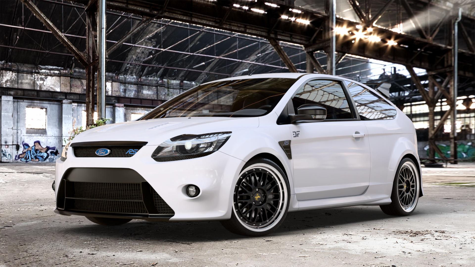 KESKIN KT22 BLACK LIP POLISH Felge mit Reifen schwarz in 19Zoll Winterfelge Alufelge auf weissem Ford Focus II Typ DA3 (Schrägheck) 2,5l RS 224kW (305 PS) RS500 257kW (349 ⬇️ mit 15mm Tieferlegung ⬇️ Old Industrial Hall_max_4400mm_2024 Frontansicht_1