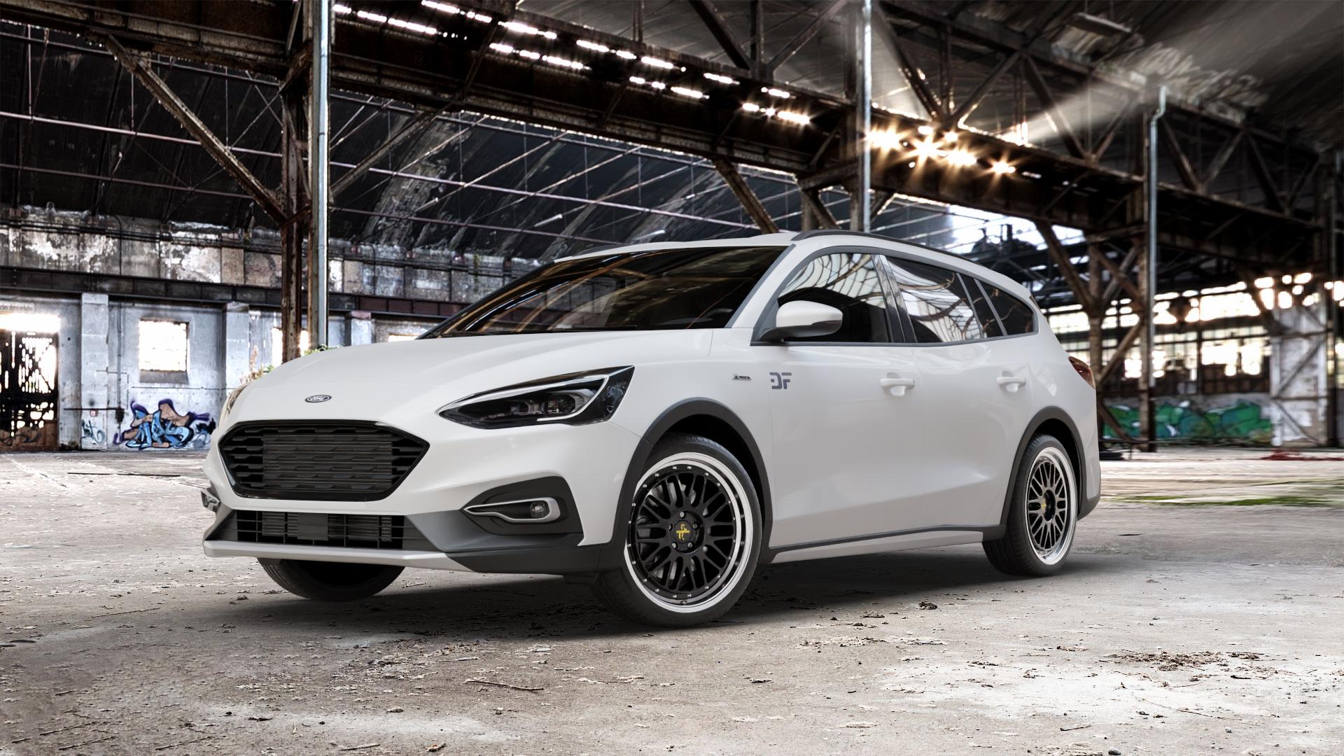 KESKIN KT22 BLACK LIP POLISH Felge mit Reifen schwarz in 19Zoll Winterfelge Alufelge auf weissem Ford Focus IV Active Typ DEH (Turnier) ⬇️ mit 15mm Tieferlegung ⬇️ Old Industrial Hall_max_5300mm_2024 Frontansicht_1