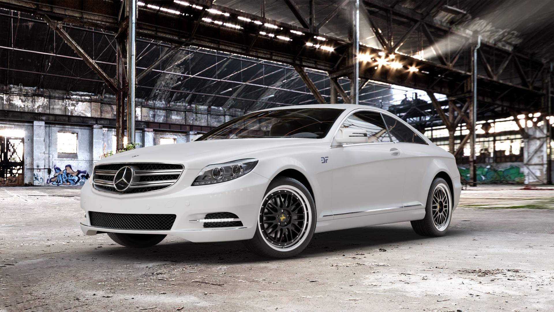 KESKIN KT22 BLACK LIP POLISH Felge mit Reifen schwarz in 19Zoll Winterfelge Alufelge auf weissem Mercedes CL-Klasse Typ C216 ⬇️ mit 15mm Tieferlegung ⬇️ Old Industrial Hall_max_5300mm_2024 Frontansicht_1