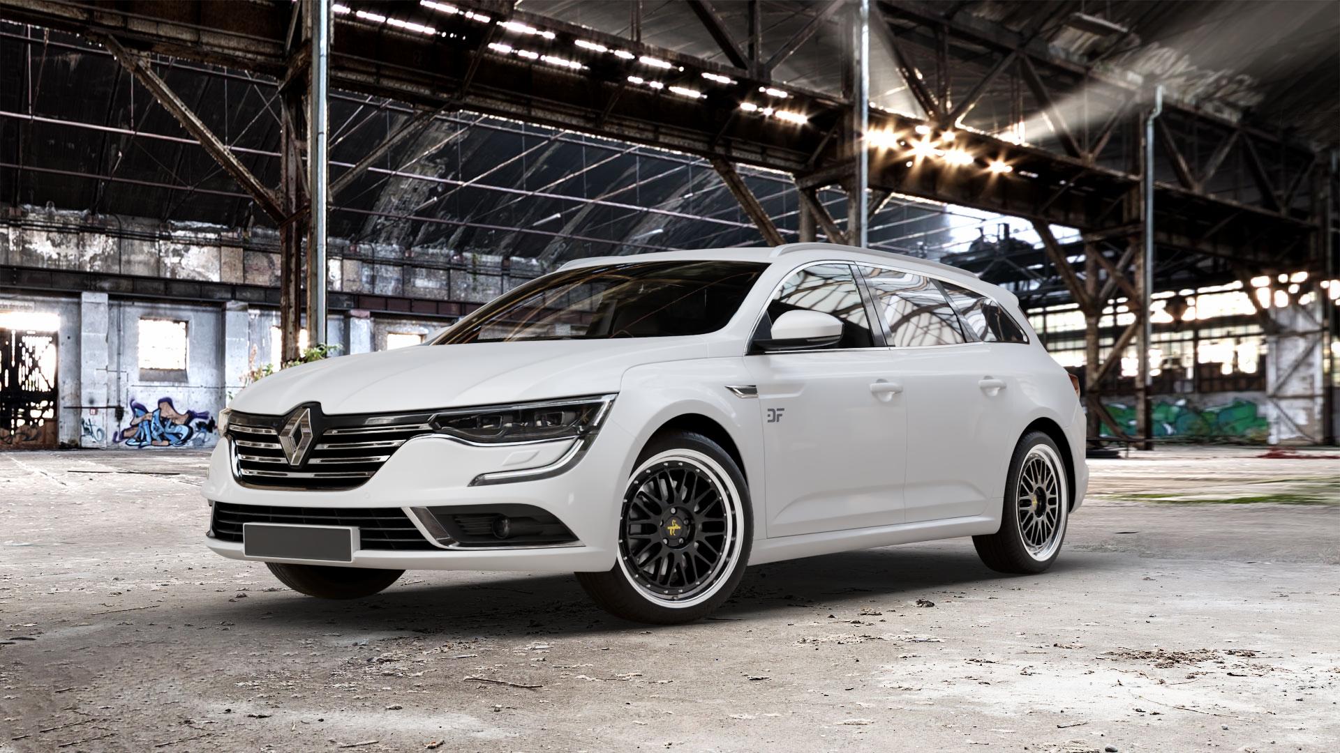 KESKIN KT22 BLACK LIP POLISH Felge mit Reifen schwarz in 19Zoll Winterfelge Alufelge auf weissem Renault Talisman Grandtour Typ RFD ⬇️ mit 15mm Tieferlegung ⬇️ Old Industrial Hall_max_5300mm_2024 Frontansicht_1