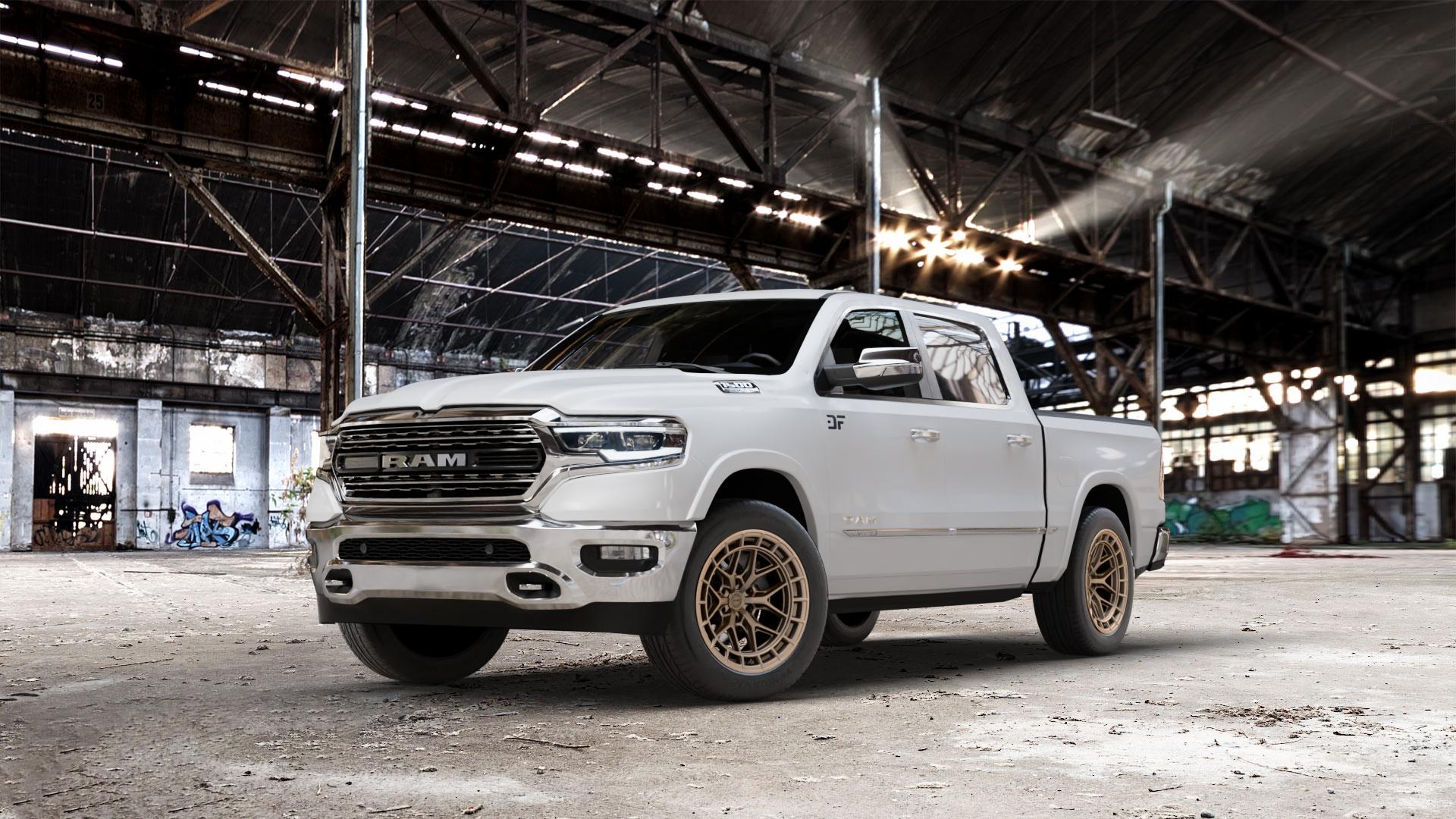 La Chanti Performance LC-OF32 Matt Bronze Felge mit Reifen in 20Zoll Winterfelge Alufelge auf weissem Dodge RAM 1500 V ⬇️ mit 15mm Tieferlegung ⬇️ Old Industrial Hall_max_7000mm_2024 Frontansicht_1