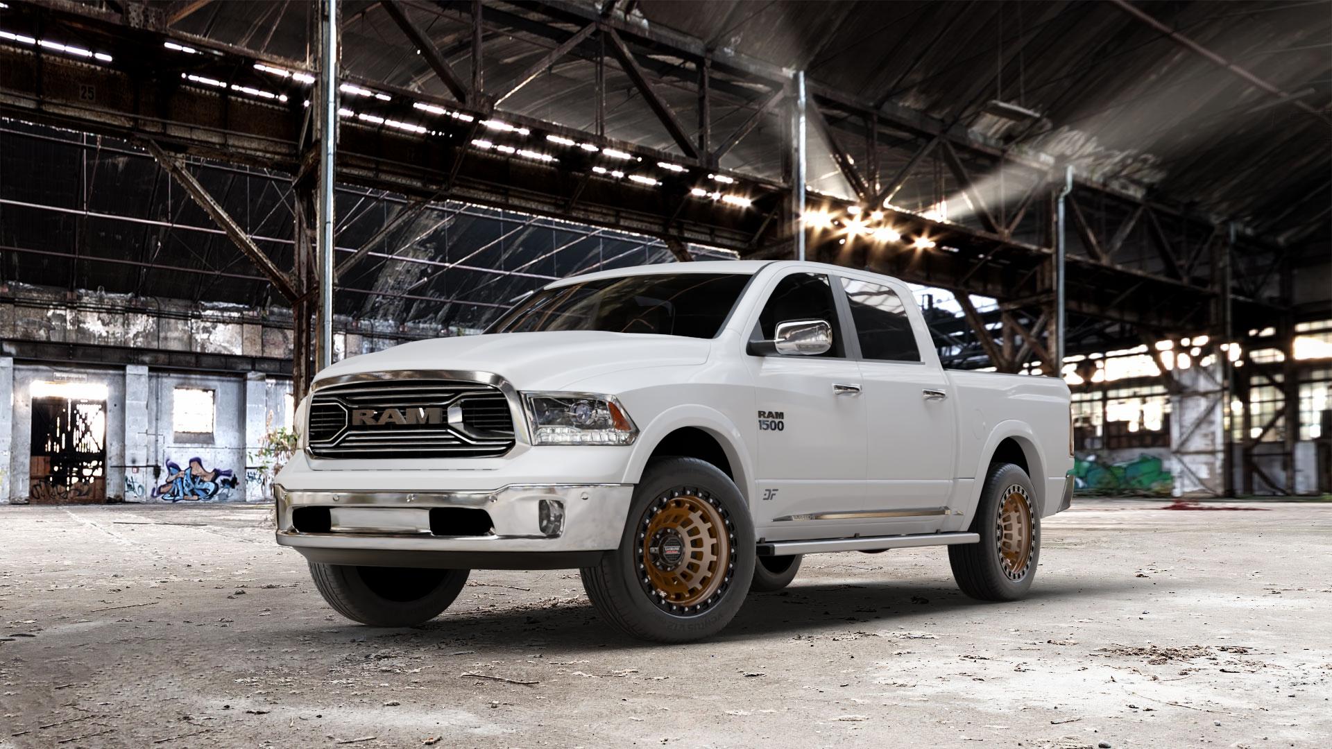 La Chanti Performance LC-OF6 Matte Bronze/Matte Black Ring Felge mit Reifen schwarz in 20Zoll Winterfelge Alufelge auf weissem Dodge RAM 1500 IV Typ DJ, DS ⬇️ mit 15mm Tieferlegung ⬇️ Old Industrial Hall_max_7000mm_2024 Frontansicht_1