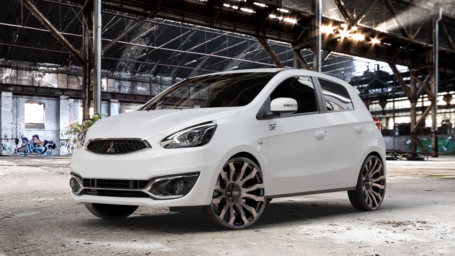 La Chanti Performance LC-OF7 Matt Bronze Felge mit Reifen schwarz in 20Zoll Winterfelge Alufelge auf weissem Mitsubishi Space Star II Typ A00 Facelift ⬇️ mit 15mm Tieferlegung ⬇️ Old Industrial Hall_max_4400mm_2024 Frontansicht_1