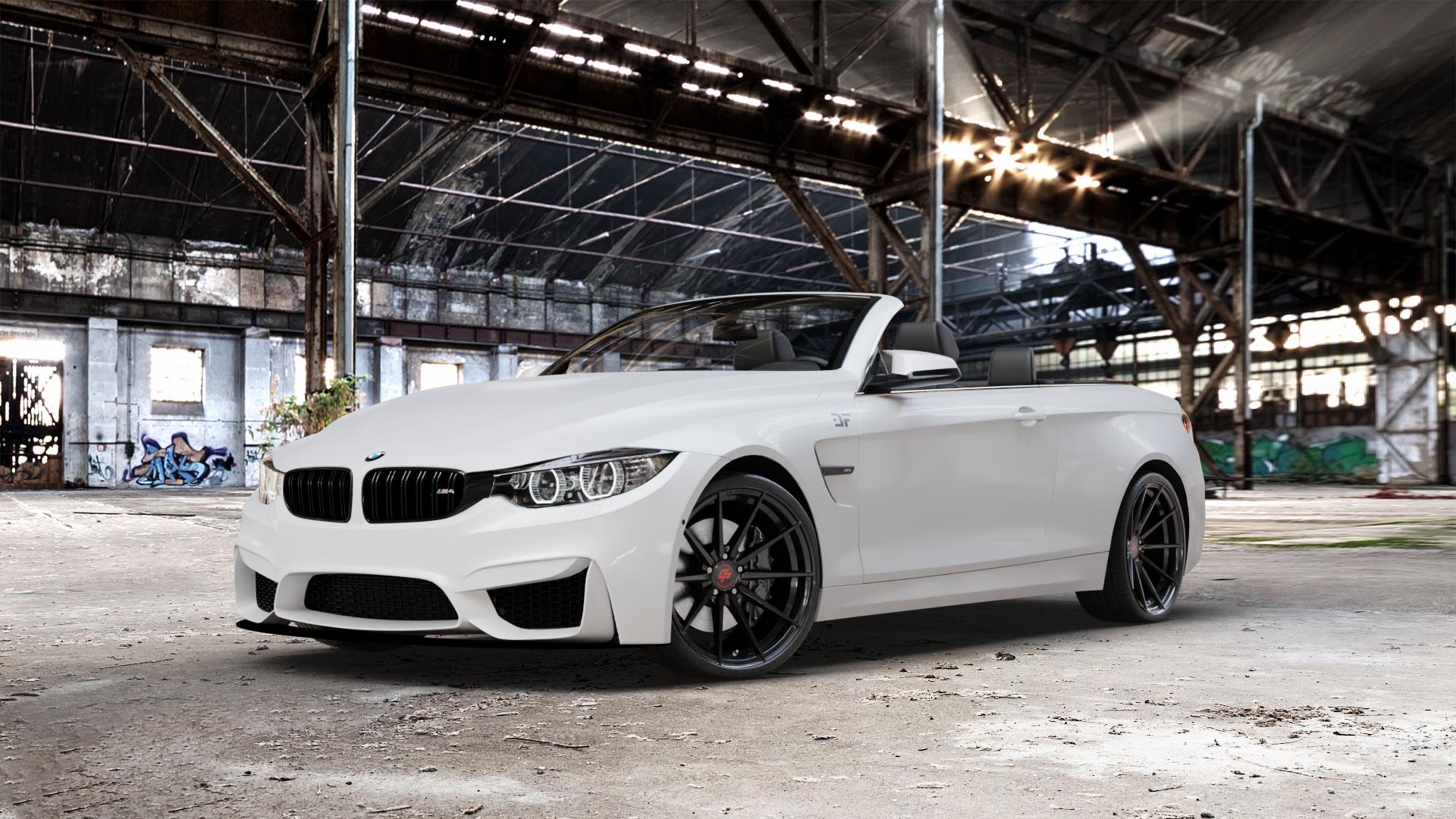 La Chanti Performance LC-P10 Glossy Black Felge mit Reifen schwarz in 20Zoll Winterfelge Alufelge auf weissem BMW M4 Typ F83 (Cabrio) 3,0l 317kW (431 PS) 331kW Competition (450 ⬇️ mit 15mm Tieferlegung ⬇️ Old Industrial Hall_max_5300mm_2024 Frontansicht_1