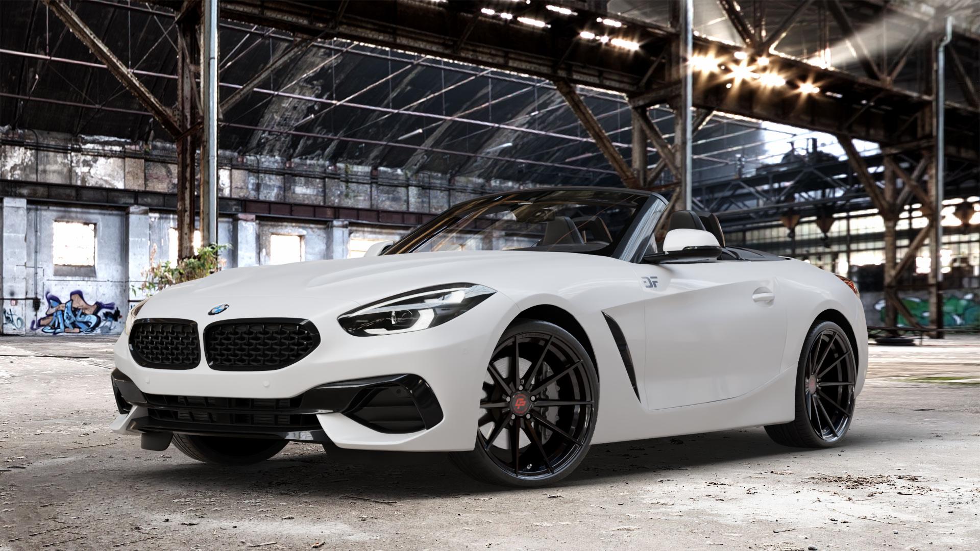 La Chanti Performance LC-P10 Glossy Black Felge mit Reifen schwarz in 20Zoll Winterfelge Alufelge auf weissem BMW Z4 Roadster Typ G29 (G4Z) Z1 Z8 ⬇️ mit 15mm Tieferlegung ⬇️ Old Industrial Hall_max_4400mm_2024 Frontansicht_1
