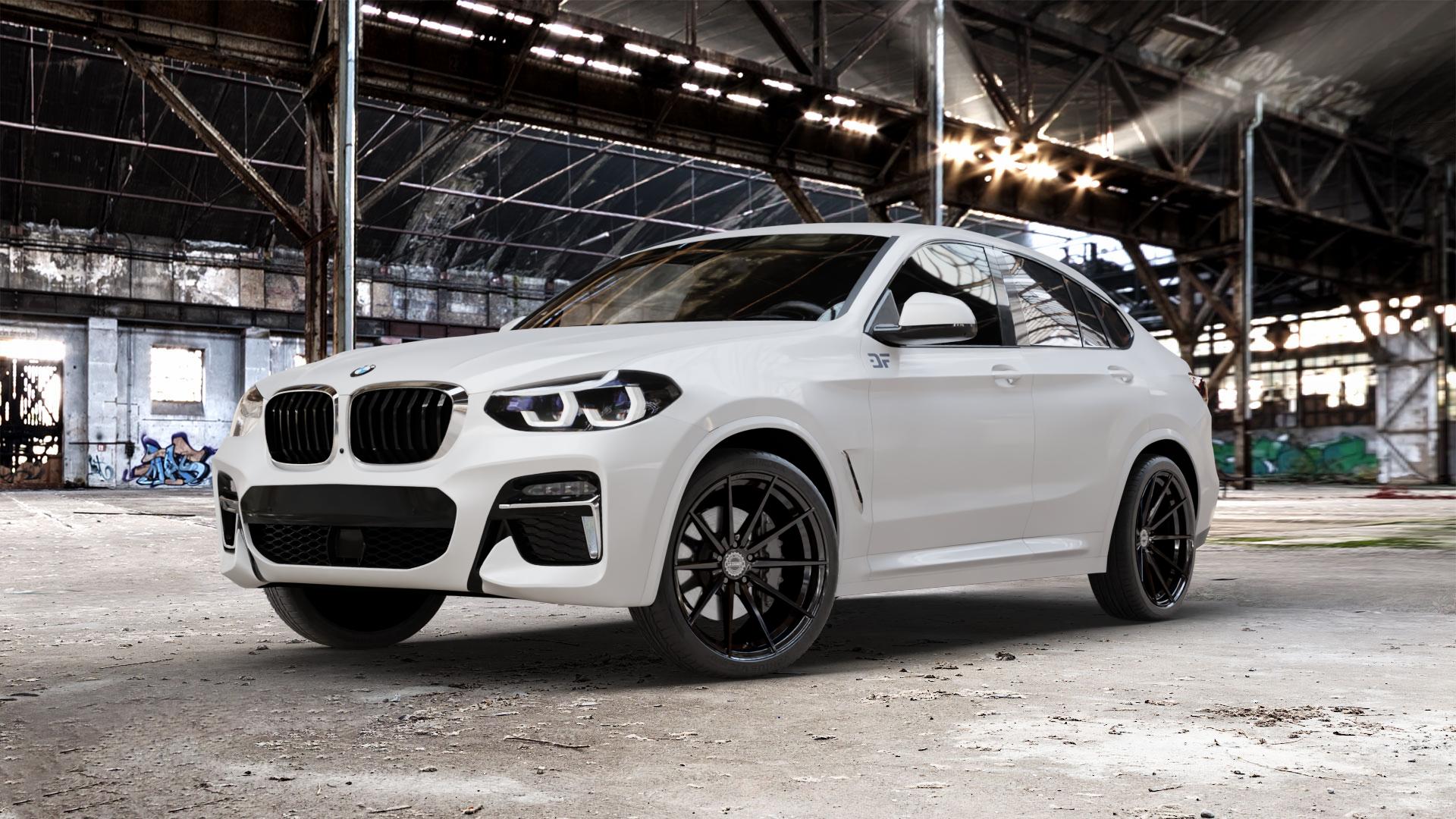 La Chanti Performance LC-P10 Glossy Black Felge mit Reifen schwarz in 21Zoll Winterfelge Alufelge auf weissem BMW X4 Typ G02 (G4X) ⬇️ mit 15mm Tieferlegung ⬇️ Old Industrial Hall_max_5300mm_2024 Frontansicht_1