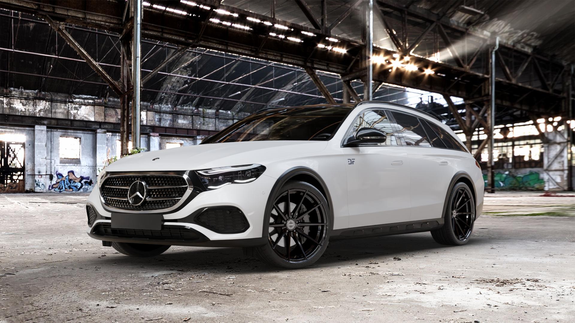 La Chanti Performance LC-P10 Glossy Black Felge mit Reifen schwarz in 21Zoll Winterfelge Alufelge auf weissem Mercedes E-Klasse Typ S214 All-Terrain Coupe ⬇️ mit 15mm Tieferlegung ⬇️ Old Industrial Hall_max_5300mm_2024 Frontansicht_1