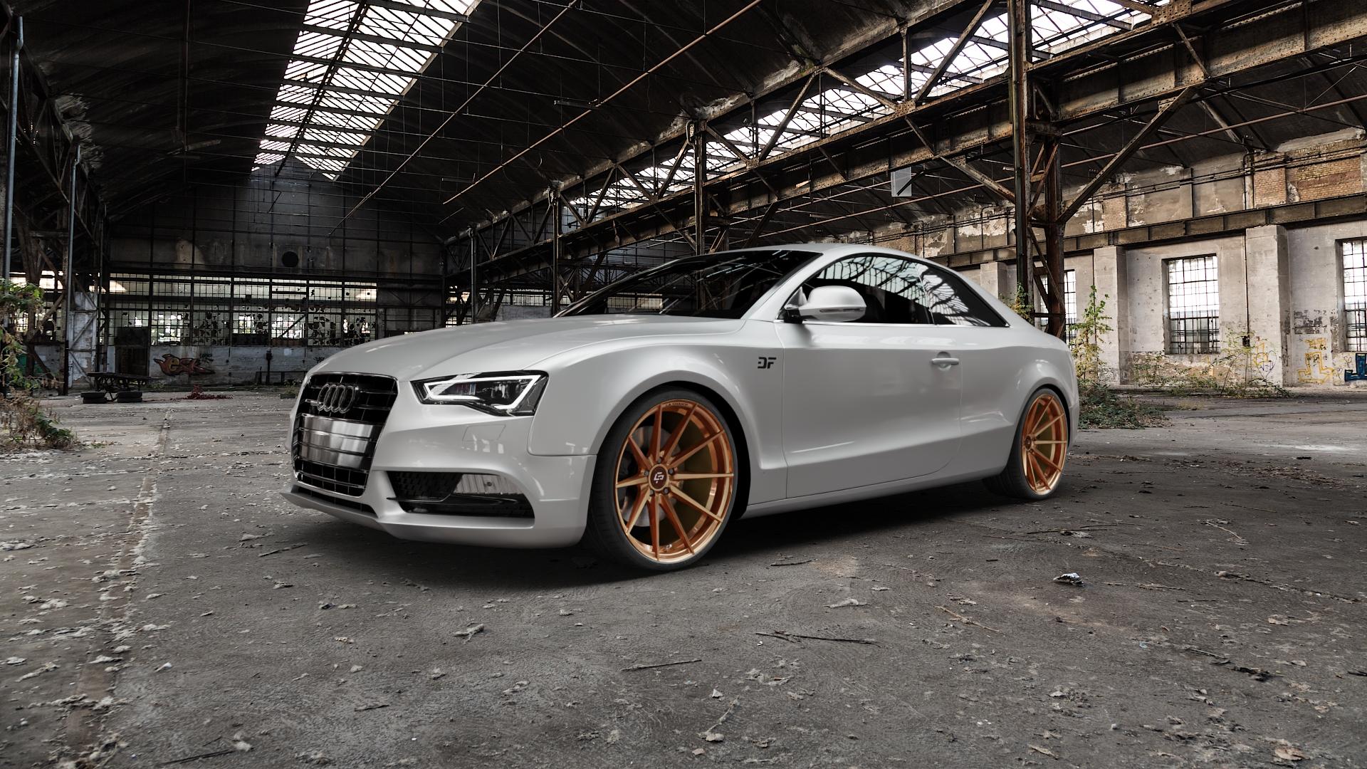 La Chanti Performance LC-P10 Glossy Brushed Bronze Felge mit Reifen in 20Zoll Alufelge auf silbernem Audi A5 Typ B8 (Cabriolet) Facelift (Coupé) ⬇️ mit 15mm Tieferlegung ⬇️ Old Industrial Hall_max5000mm_2022 Frontansicht_1