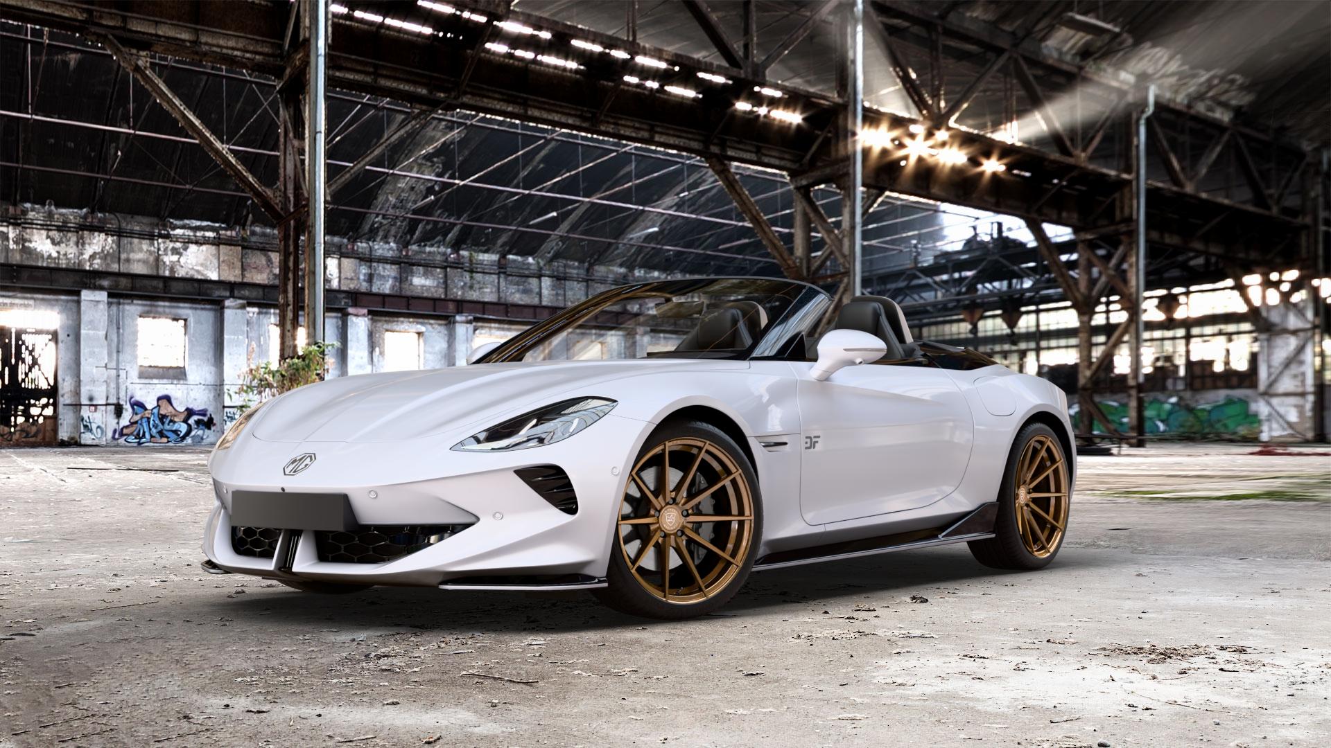 La Chanti Performance LC-P10 Glossy Brushed Bronze Felge mit Reifen in 20Zoll Alufelge auf Weiss Uni MG Cyberster Typ EC3A ⬇️ mit 15mm Tieferlegung ⬇️ Old Industrial Hall_max_5300mm_2024 Frontansicht_1