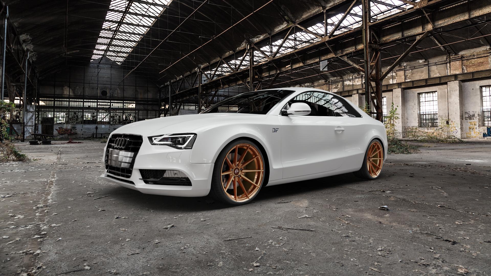 La Chanti Performance LC-P10 Glossy Brushed Bronze Felge mit Reifen in 20Zoll Alufelge auf weissem Audi A5 Typ B8 (Cabriolet) Facelift (Coupé) ⬇️ mit 15mm Tieferlegung ⬇️ Old Industrial Hall_max5000mm_2022 Frontansicht_1