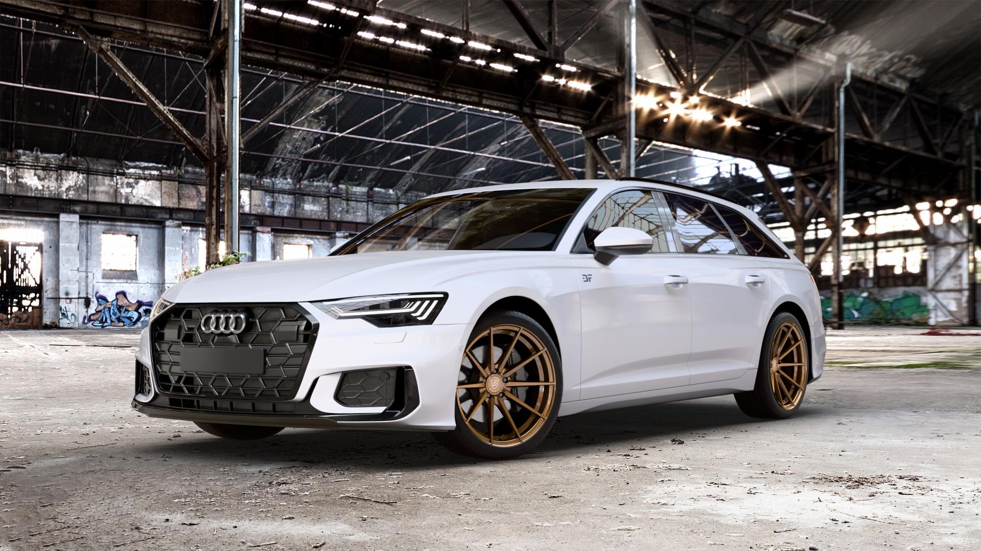 La Chanti Performance LC-P10 Glossy Brushed Bronze Felge mit Reifen in 20Zoll Alufelge auf weissem Audi A6 Typ F2/C8 (Avant) Facelift 2,0l 35 TDI 120kW Mild-Hybrid (163 PS) 40 150kW (204 quattro TFSI 3,0l 45 180kW (245 195kW (265 50 210kW (286 e Hybrid 55 250k ⬇️ mit 15mm Tieferlegung ⬇️ Old Industrial Hall_max_5300mm_2024 Frontansicht_1