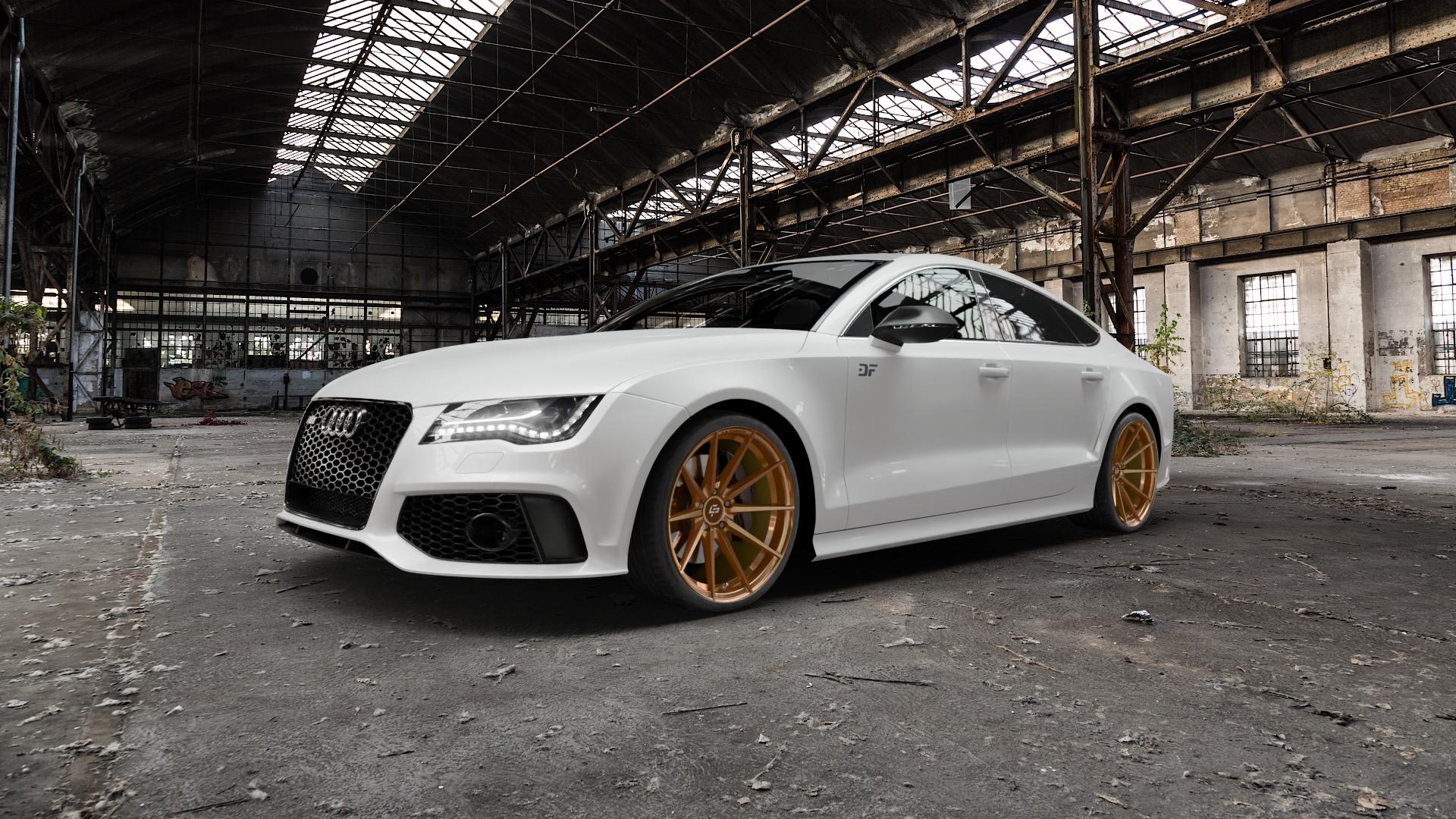 La Chanti Performance LC-P10 Glossy Brushed Bronze Felge mit Reifen in 20Zoll Alufelge auf weissem Audi A7 Typ 4G (Sportback) Facelift 4,0l RS7 TFSI quattro 412kW (560 PS) performance 445kW (605 ⬇️ mit 15mm Tieferlegung ⬇️ Old Industrial Hall_max5000mm_2022 Frontansicht_1