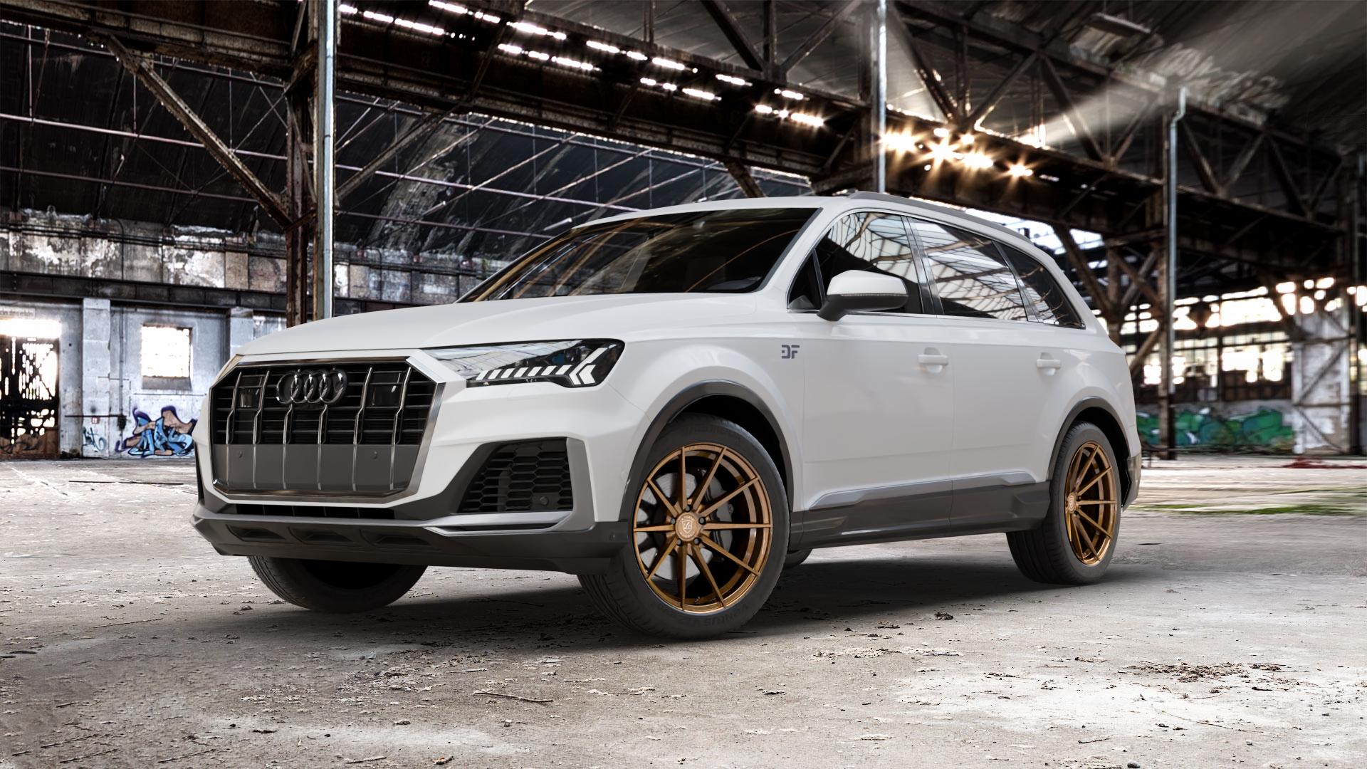 La Chanti Performance LC-P10 Glossy Brushed Bronze Felge mit Reifen in 20Zoll Alufelge auf weissem Audi Q7 II Typ 4M (4L) Facelift 19-> ⬇️ mit 15mm Tieferlegung ⬇️ Old Industrial Hall_max_5300mm_2024 Frontansicht_1