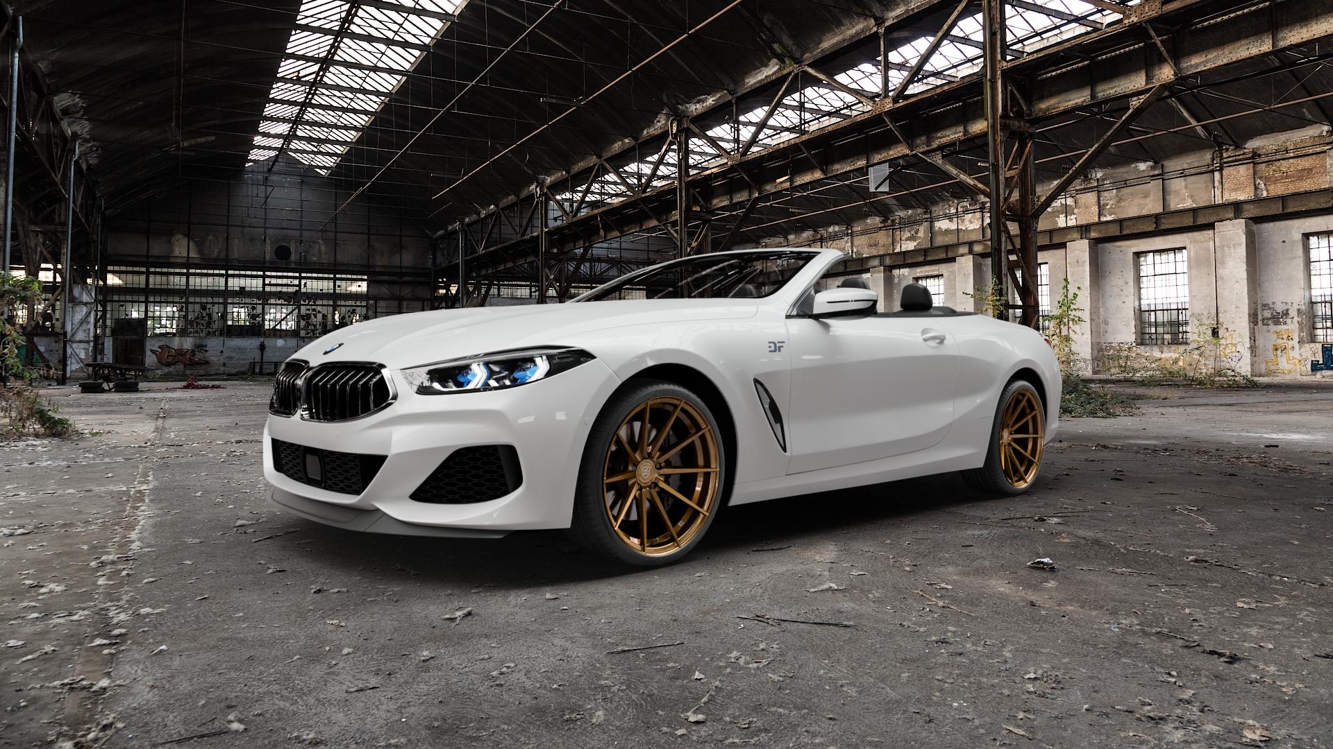 La Chanti Performance LC-P10 Glossy Brushed Bronze Felge mit Reifen in 20Zoll Alufelge auf weissem BMW 840d xDrive Typ G14 3,0l 235kW (320 PS) M850i 4,4l 390kW (530 840i 250kW (340 M8 F8CM (Cabrio) 8er Cabrio (G8C) ⬇️ mit 15mm Tieferlegung ⬇️ Old Industrial Hall_max5000mm_2022 Frontansicht_1