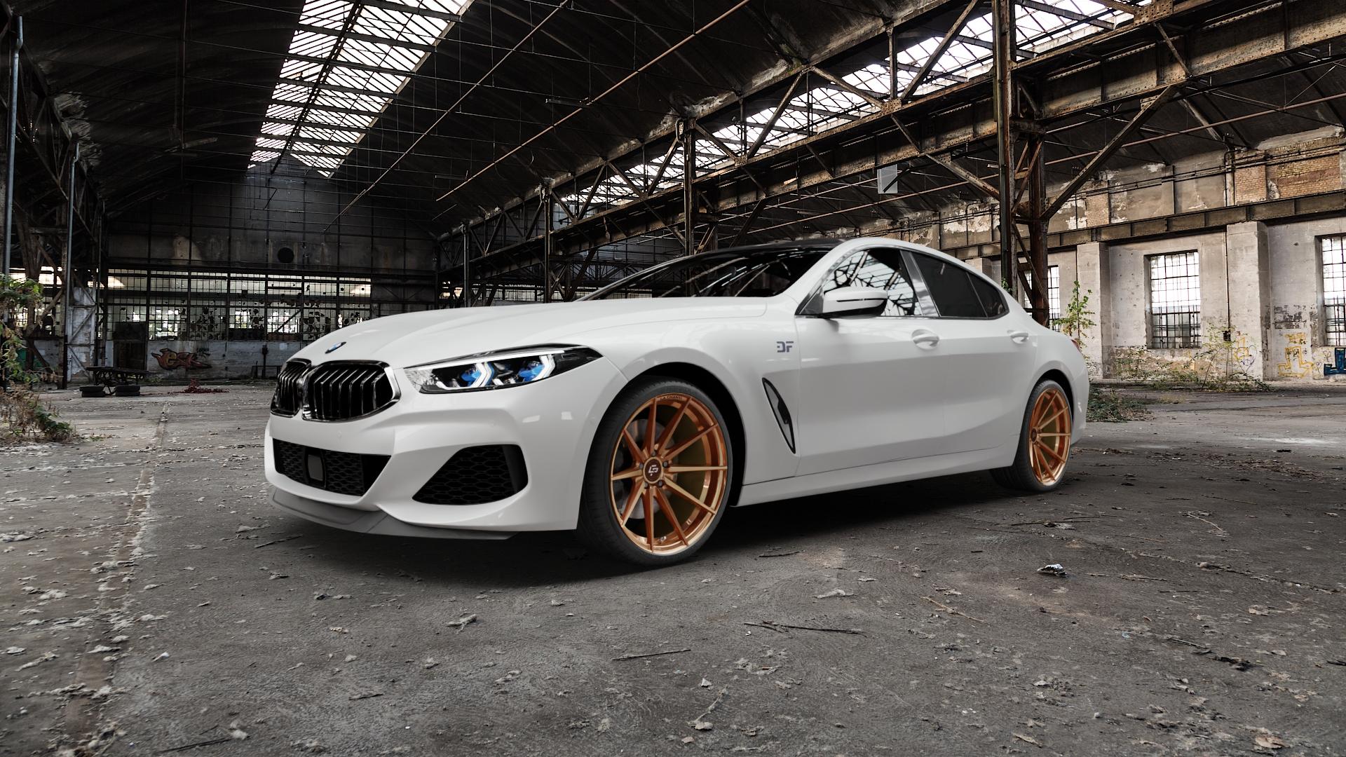 La Chanti Performance LC-P10 Glossy Brushed Bronze Felge mit Reifen in 20Zoll Alufelge auf weissem BMW 840d xDrive Typ G16 3,0l 235kW (320 PS) 840i 250kW (340 M850i 4,4l 390kW (530 M8 F8CM (Gran Coupe) 8er Gran Coupé (G8C) ⬇️ mit 15mm Tieferlegung ⬇️ Old Industrial Hall_max5000mm_2022 Frontansicht_1