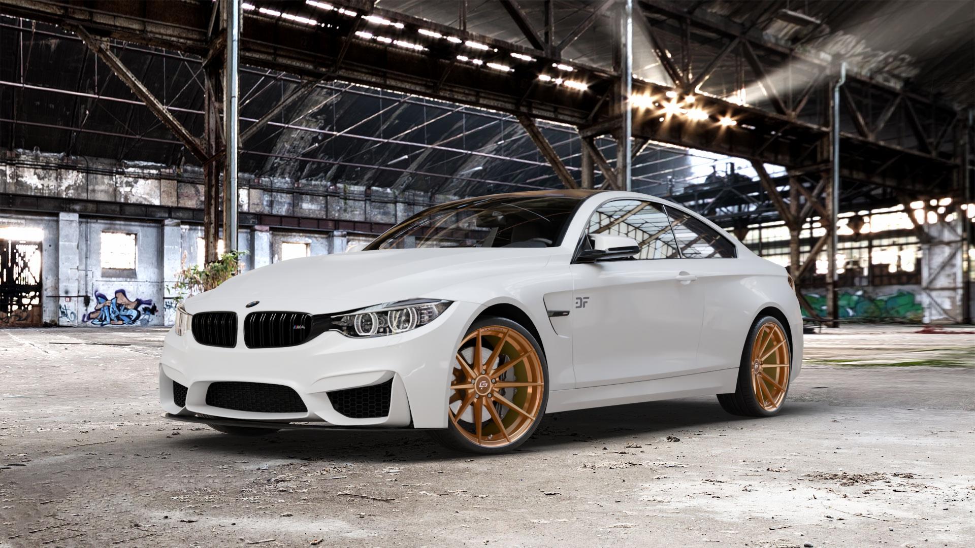 La Chanti Performance LC-P10 Glossy Brushed Bronze Felge mit Reifen in 20Zoll Alufelge auf weissem BMW M4 CS Typ F82 3,0l 338kW (460 PS) (Coupe) ⬇️ mit 15mm Tieferlegung ⬇️ Old Industrial Hall_max_5300mm_2024 Frontansicht_1