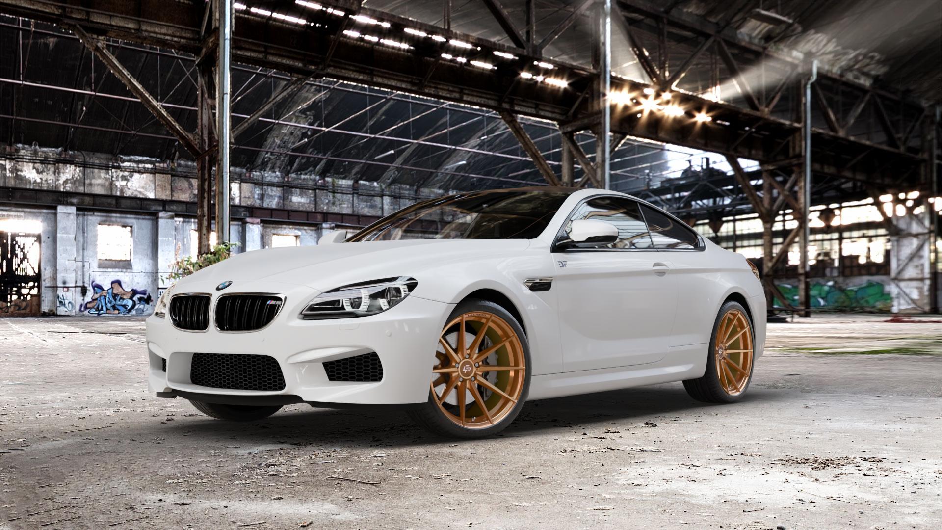 La Chanti Performance LC-P10 Glossy Brushed Bronze Felge mit Reifen in 20Zoll Alufelge auf weissem BMW M6 Typ F13 (Coupe) 4,4l 412kW (560 PS) 423kW Competition (575 441kW Edition 30 (600 E63 6er Coupé (663C) (6C) ⬇️ mit 15mm Tieferlegung ⬇️ Old Industrial Hall_max_5300mm_2024 Frontansicht_1