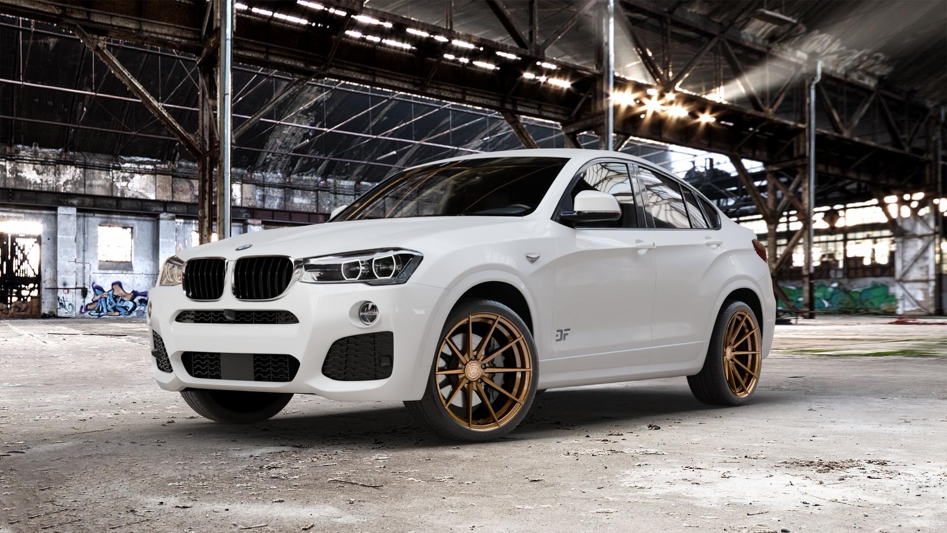 La Chanti Performance LC-P10 Glossy Brushed Bronze Felge mit Reifen in 20Zoll Alufelge auf weissem BMW X4 Typ F26 (X3, X-N1) ⬇️ mit 15mm Tieferlegung ⬇️ Old Industrial Hall_max_5300mm_2024 Frontansicht_1