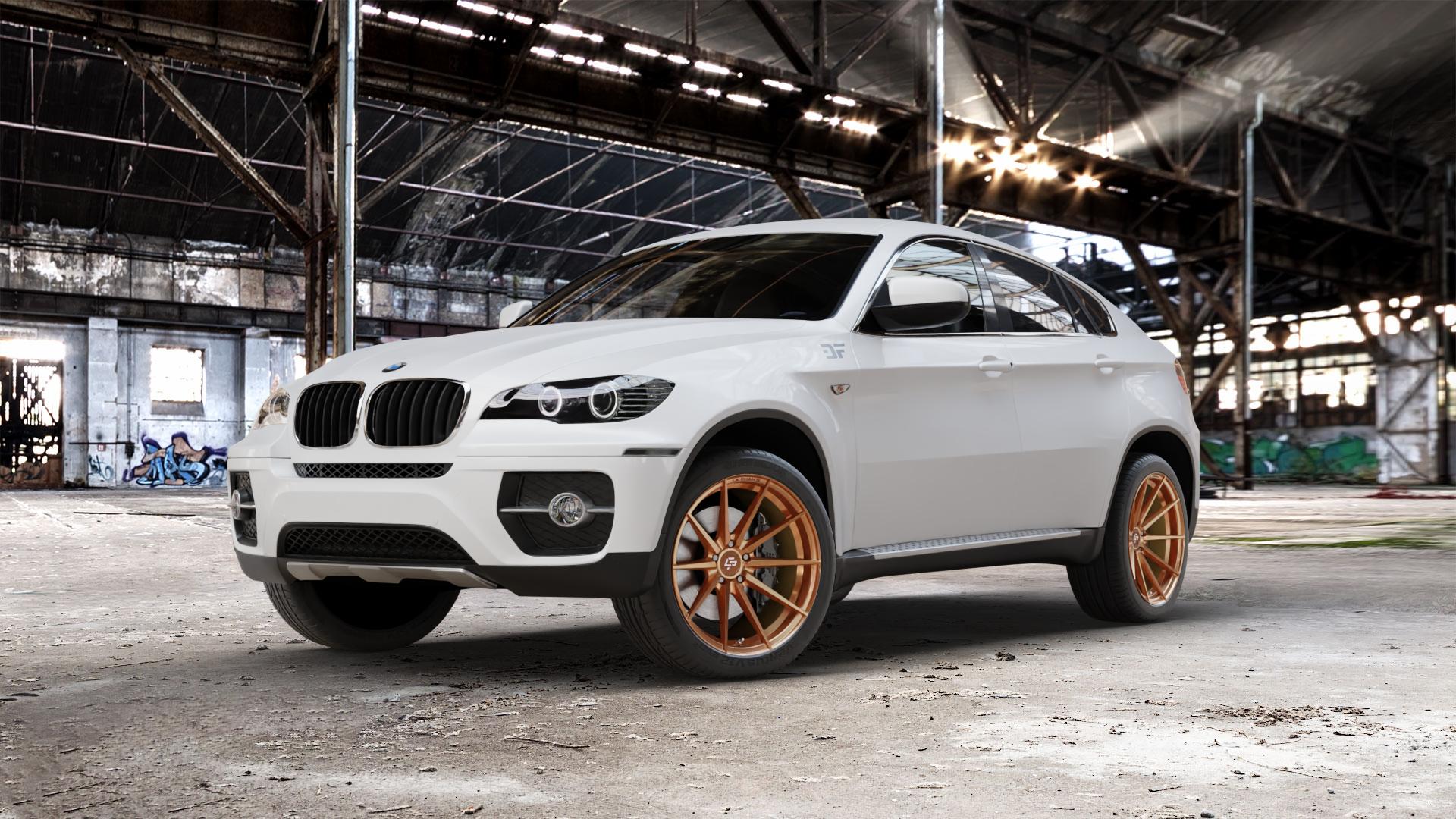 La Chanti Performance LC-P10 Glossy Brushed Bronze Felge mit Reifen in 20Zoll Alufelge auf weissem BMW X6 Typ E71 (X70, X6, X-N1, HY) ⬇️ mit 15mm Tieferlegung ⬇️ Old Industrial Hall_max_5300mm_2024 Frontansicht_1