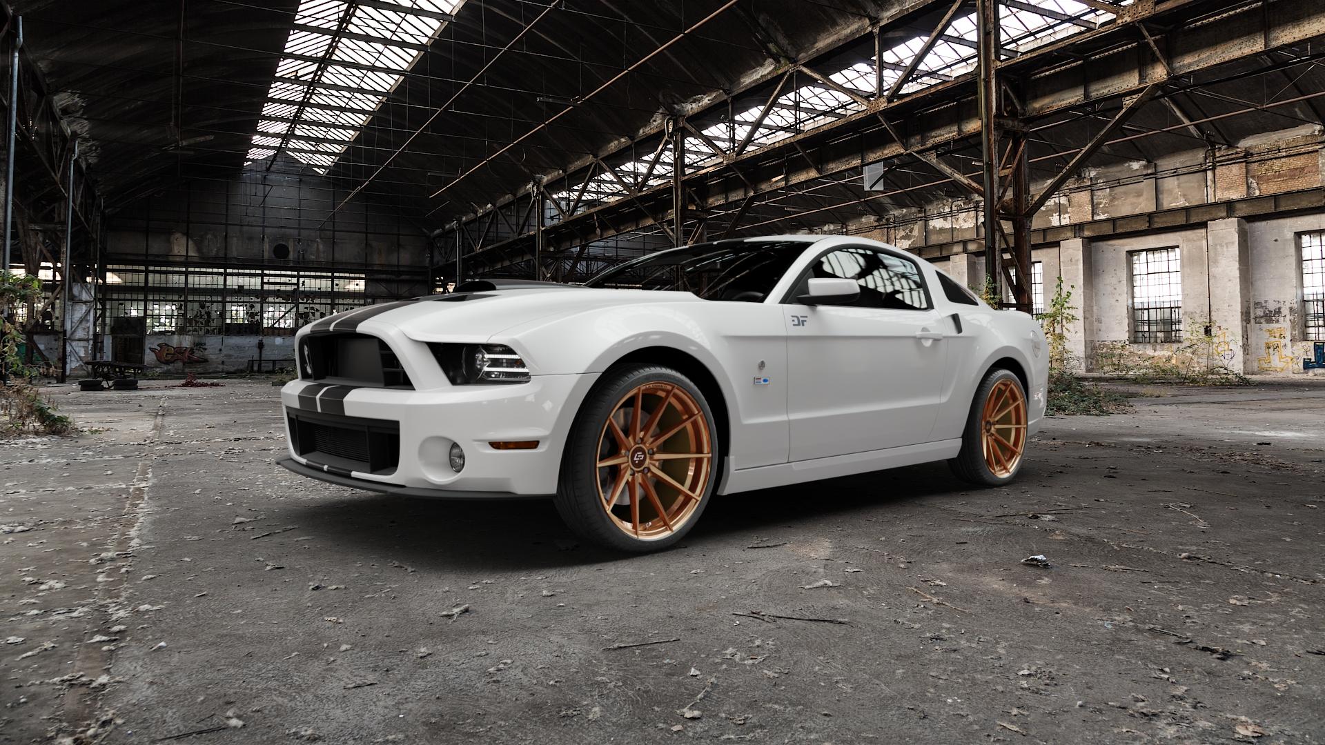 La Chanti Performance LC-P10 Glossy Brushed Bronze Felge mit Reifen in 20Zoll Alufelge auf weissem Ford Mustang V Coupe ⬇️ mit 15mm Tieferlegung ⬇️ Old Industrial Hall_max5000mm_2022 Frontansicht_1
