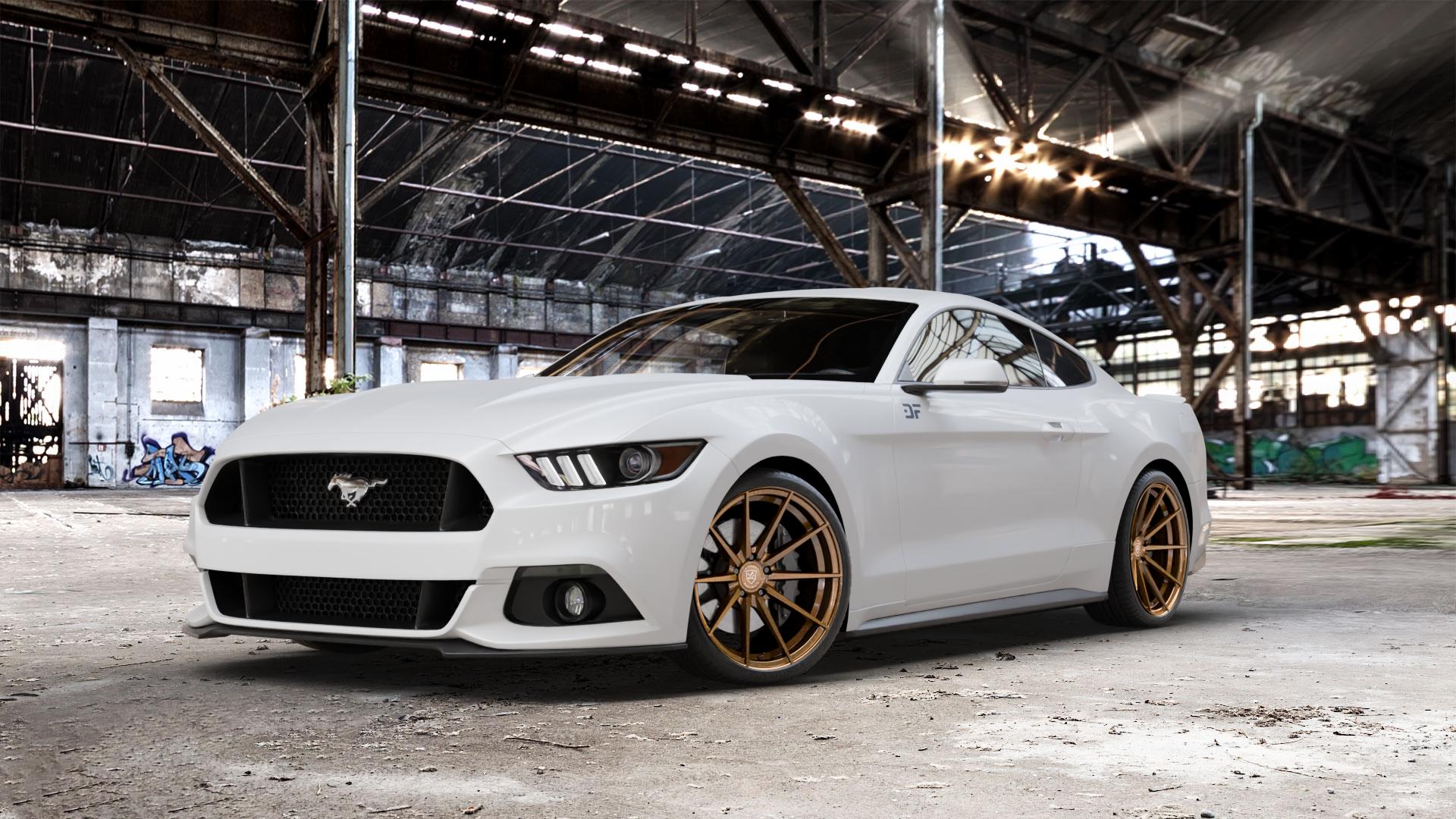 La Chanti Performance LC-P10 Glossy Brushed Bronze Felge mit Reifen in 20Zoll Alufelge auf weissem Ford Mustang VI Coupe Typ LAE Cabrio ⬇️ mit 15mm Tieferlegung ⬇️ Old Industrial Hall_max_5300mm_2024 Frontansicht_1