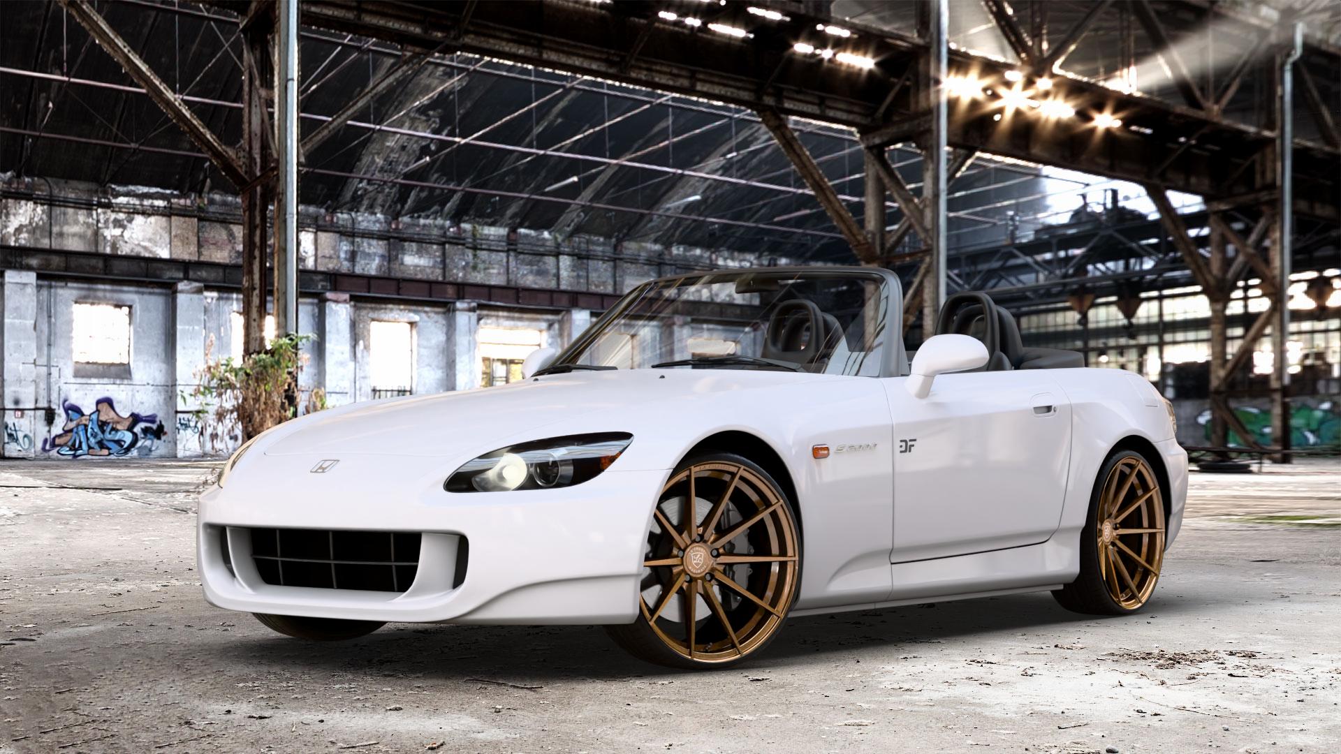 La Chanti Performance LC-P10 Glossy Brushed Bronze Felge mit Reifen in 20Zoll Alufelge auf weissem Honda S2000 (AP2) 2,0l 177kW (241 PS) ⬇️ mit 15mm Tieferlegung ⬇️ Old Industrial Hall_max_4400mm_2024 Frontansicht_1