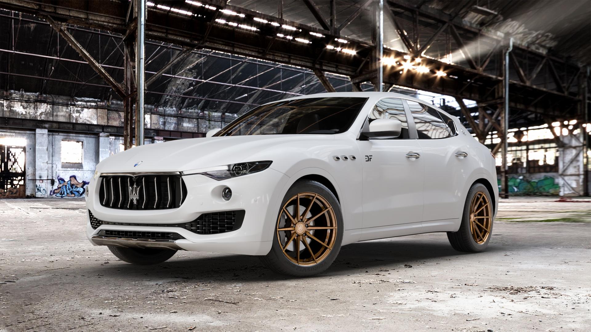 La Chanti Performance LC-P10 Glossy Brushed Bronze Felge mit Reifen in 20Zoll Alufelge auf weissem Maserati Levante Typ M156 ⬇️ mit 15mm Tieferlegung ⬇️ Old Industrial Hall_max_5300mm_2024 Frontansicht_1
