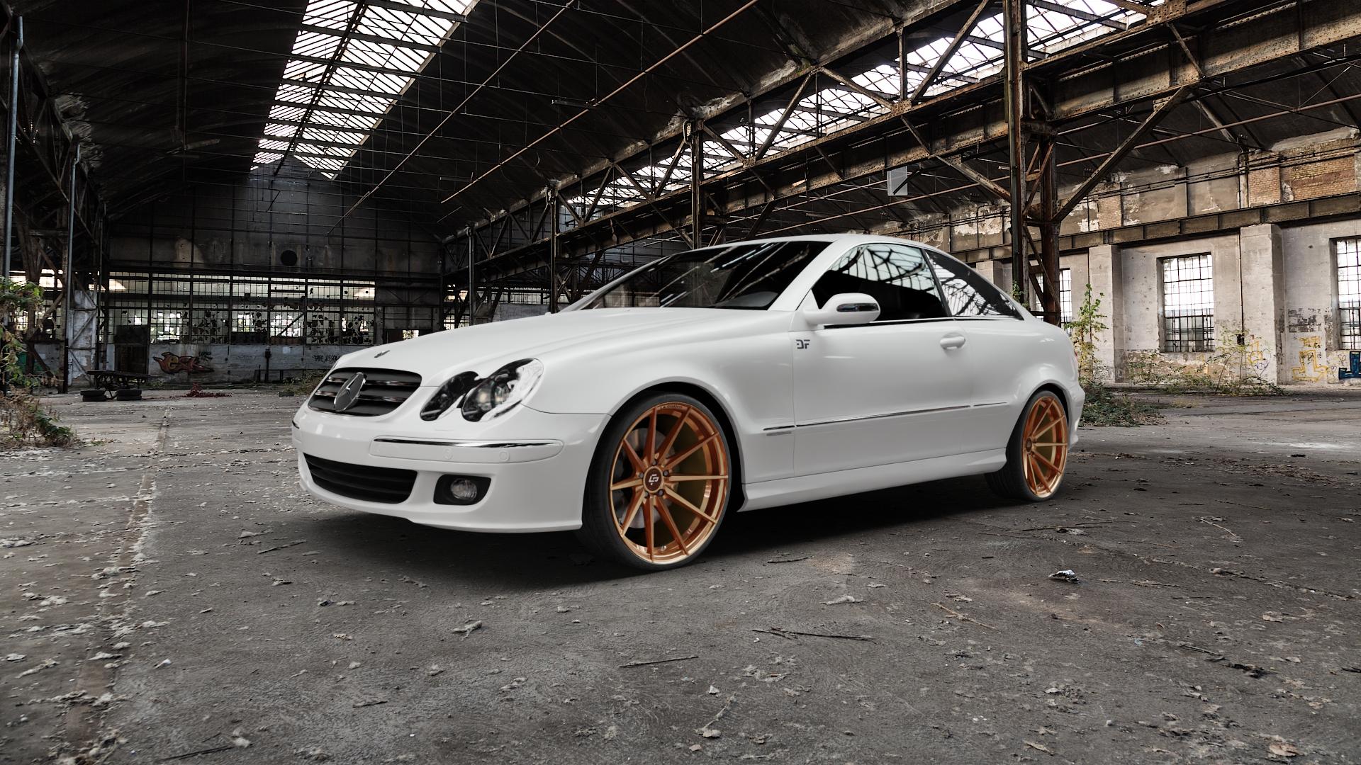 La Chanti Performance LC-P10 Glossy Brushed Bronze Felge mit Reifen in 20Zoll Alufelge auf weissem Mercedes CLK Typ C209 Coupe ⬇️ mit 15mm Tieferlegung ⬇️ Old Industrial Hall_max5000mm_2022 Frontansicht_1
