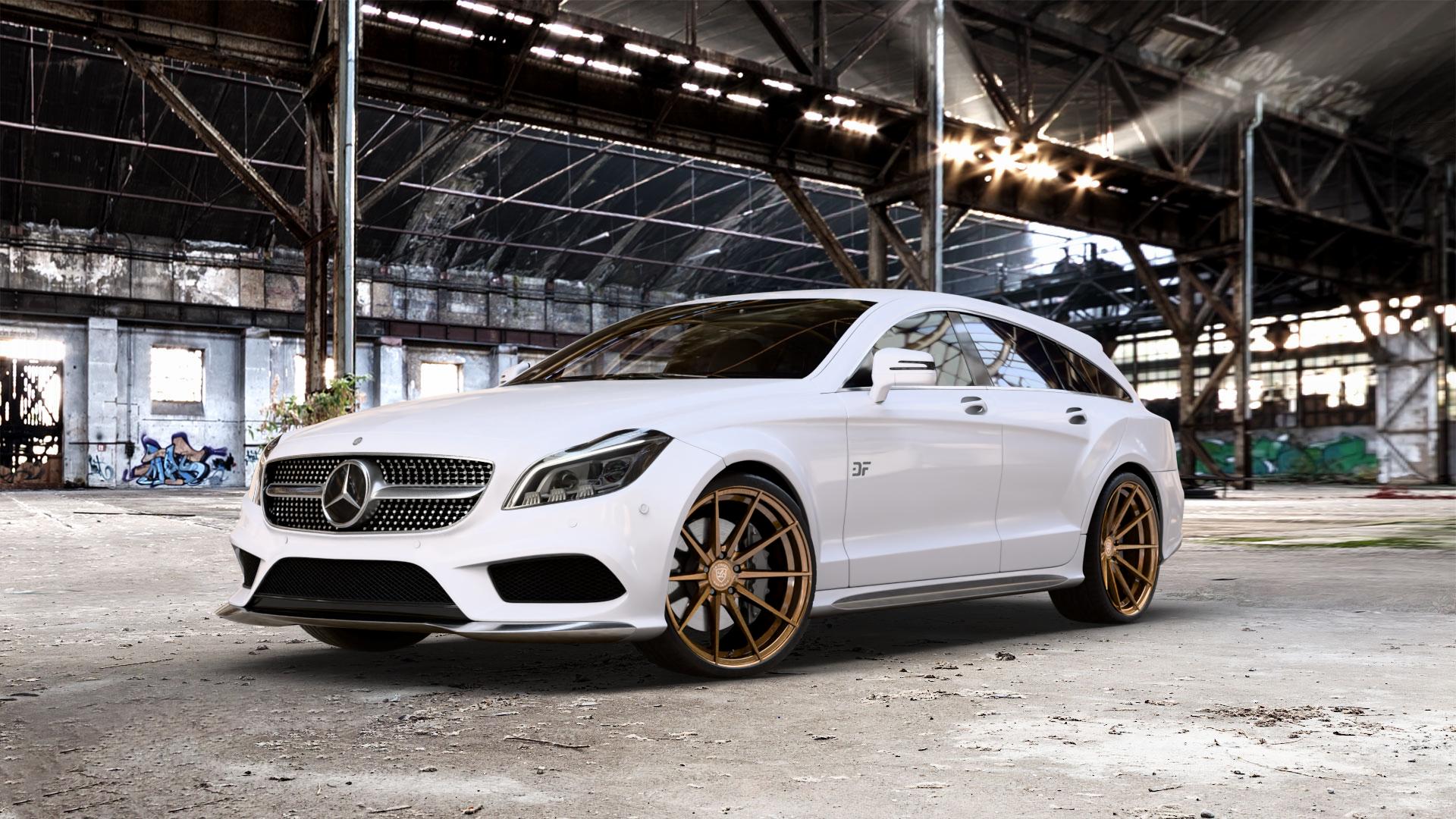 La Chanti Performance LC-P10 Glossy Brushed Bronze Felge mit Reifen in 20Zoll Alufelge auf weissem Mercedes CLS Typ X218 Shooting Brake 2,1l 250 CDI 150kW (204 PS) 3,0l 350 195kW (265 4Matic 3,5l 225kW (306 4,7l 500 300kW (408 5,5l 63 AMG 410kW (557 4-Matic 43 ⬇️ mit 15mm Tieferlegung ⬇️ Old Industrial Hall_max_5300mm_2024 Frontansicht_1
