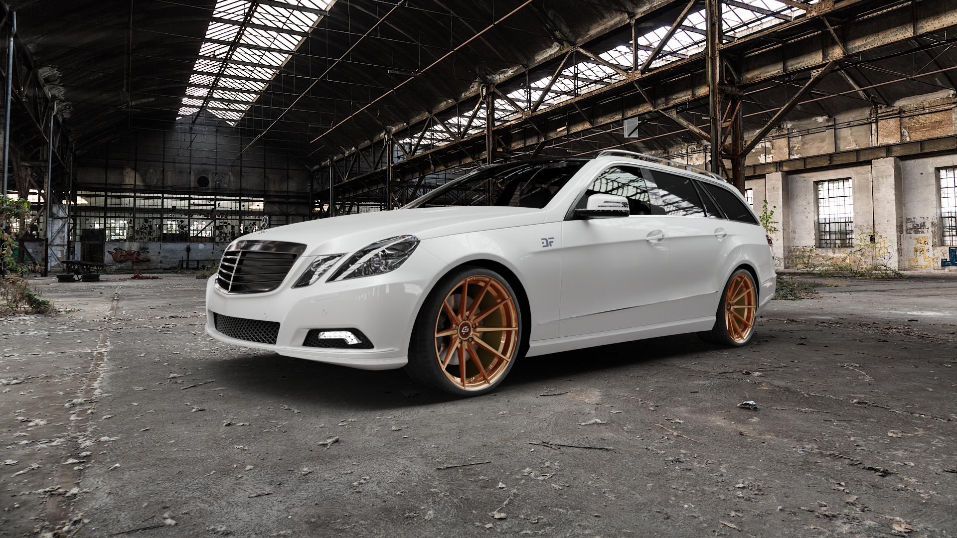 La Chanti Performance LC-P10 Glossy Brushed Bronze Felge mit Reifen in 20Zoll Alufelge auf weissem Mercedes E-Klasse Typ S212 Kombi ⬇️ mit 15mm Tieferlegung ⬇️ Old Industrial Hall_max5000mm_2022 Frontansicht_1