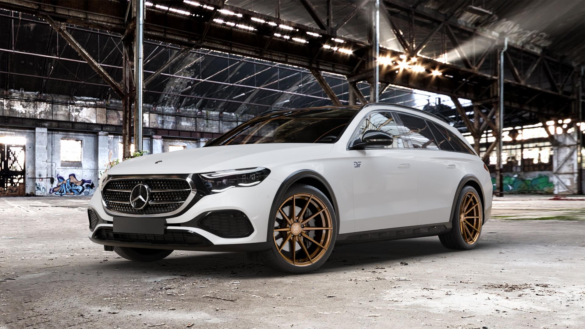 La Chanti Performance LC-P10 Glossy Brushed Bronze Felge mit Reifen in 20Zoll Alufelge auf weissem Mercedes E-Klasse Typ S214 All-Terrain Coupe ⬇️ mit 15mm Tieferlegung ⬇️ Old Industrial Hall_max_5300mm_2024 Frontansicht_1