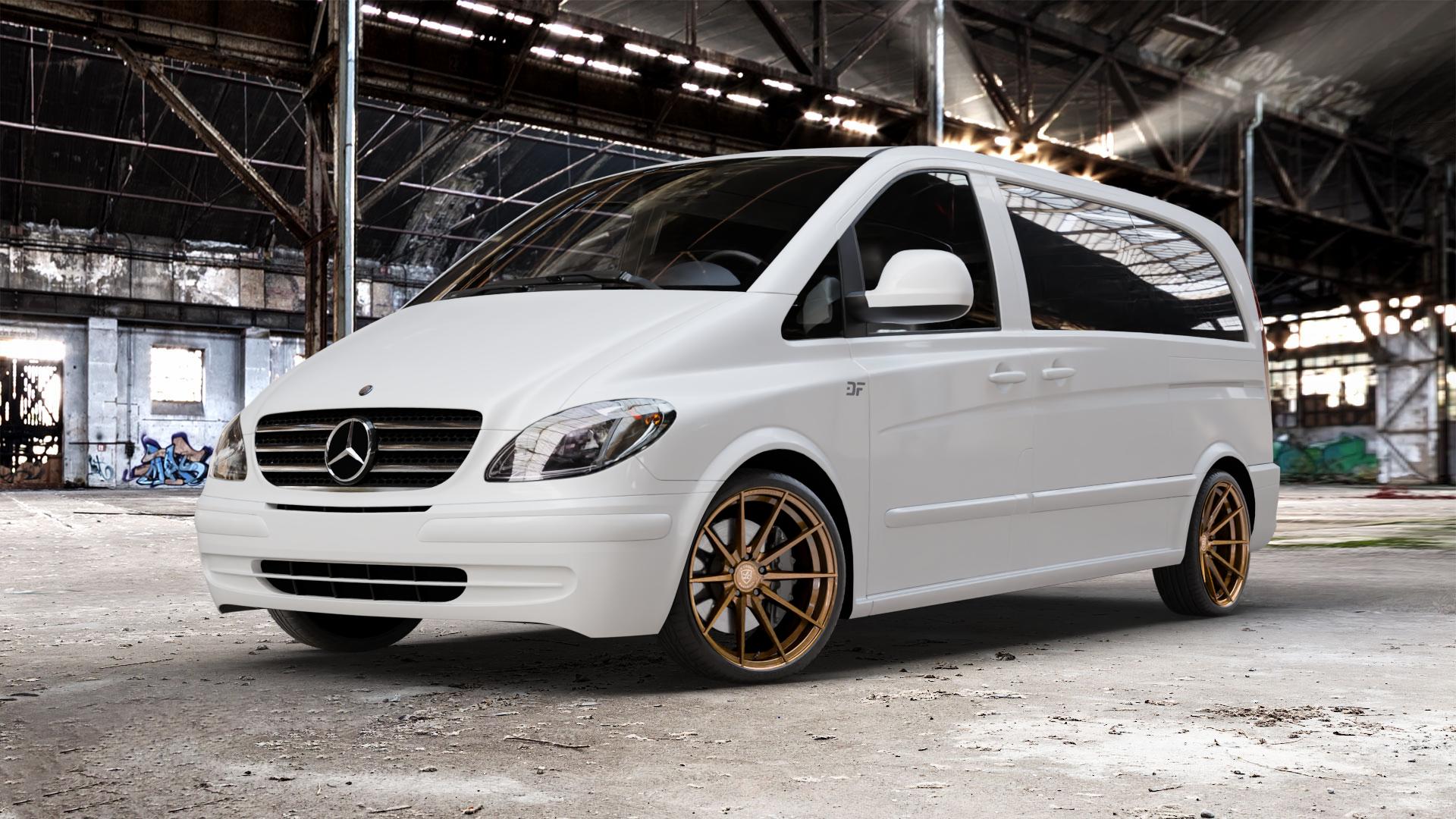 La Chanti Performance LC-P10 Glossy Brushed Bronze Felge mit Reifen in 20Zoll Alufelge auf weissem Mercedes Vito Bus Typ W639 Viano ⬇️ mit 15mm Tieferlegung ⬇️ Old Industrial Hall_max_5300mm_2024 Frontansicht_1