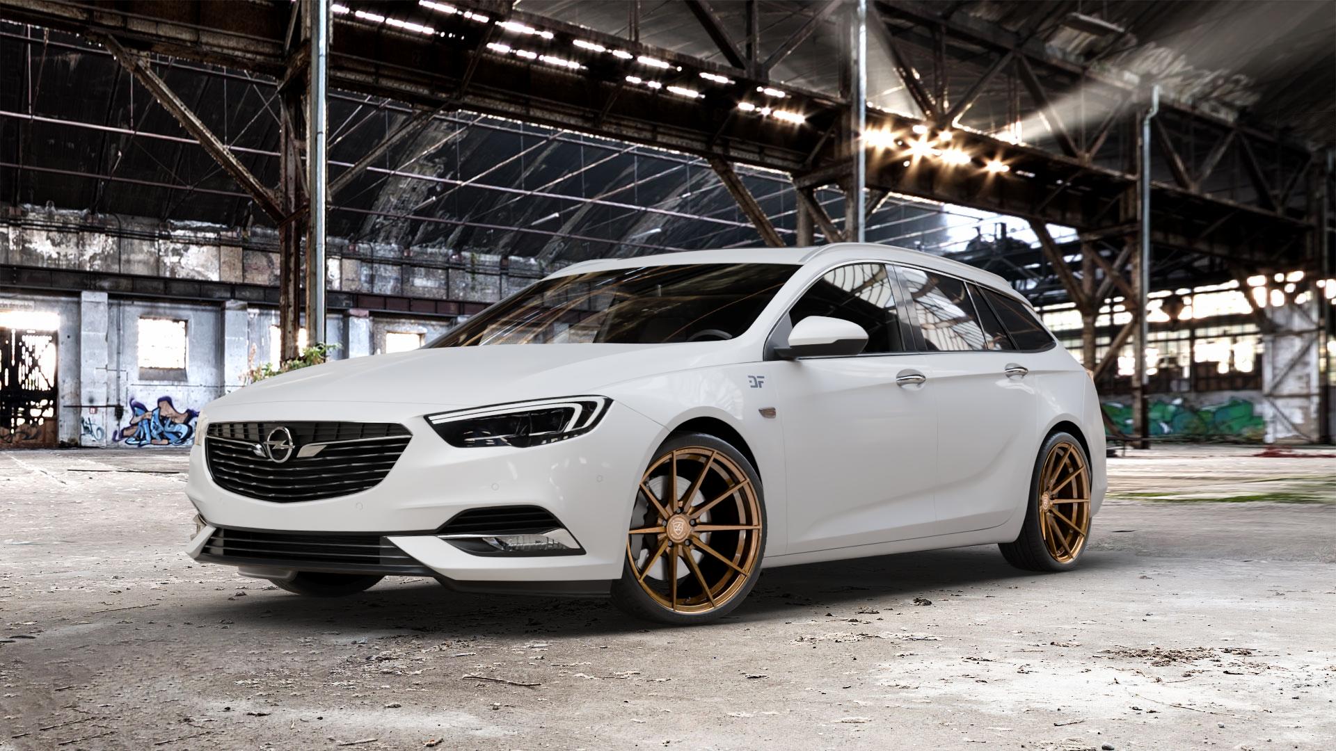 La Chanti Performance LC-P10 Glossy Brushed Bronze Felge mit Reifen in 20Zoll Alufelge auf weissem Opel Insignia II Sports Tourer Typ Z-B ⬇️ mit 15mm Tieferlegung ⬇️ Old Industrial Hall_max_5300mm_2024 Frontansicht_1