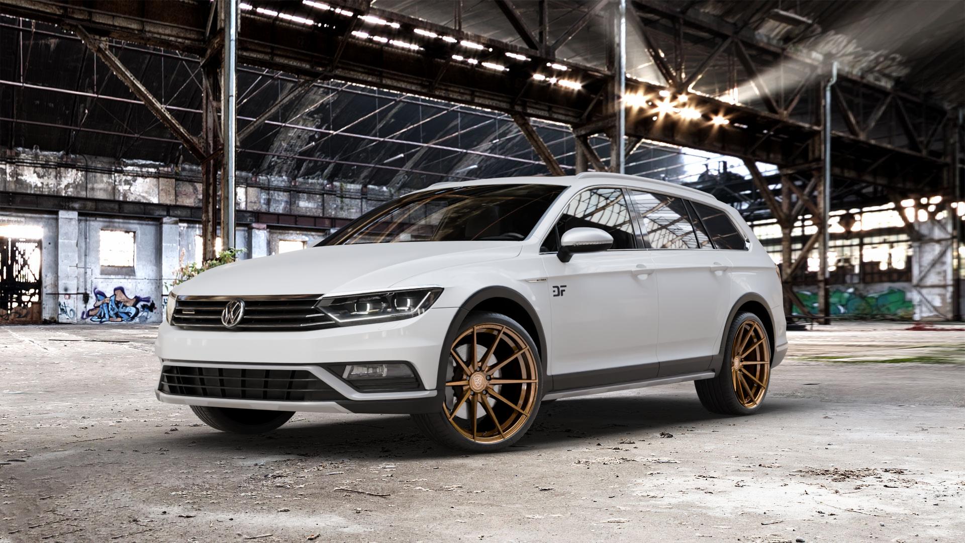 La Chanti Performance LC-P10 Glossy Brushed Bronze Felge mit Reifen in 20Zoll Alufelge auf weissem Volkswagen (VW) Passat 3C/B8 Alltrack ⬇️ mit 15mm Tieferlegung ⬇️ Old Industrial Hall_max_5300mm_2024 Frontansicht_1