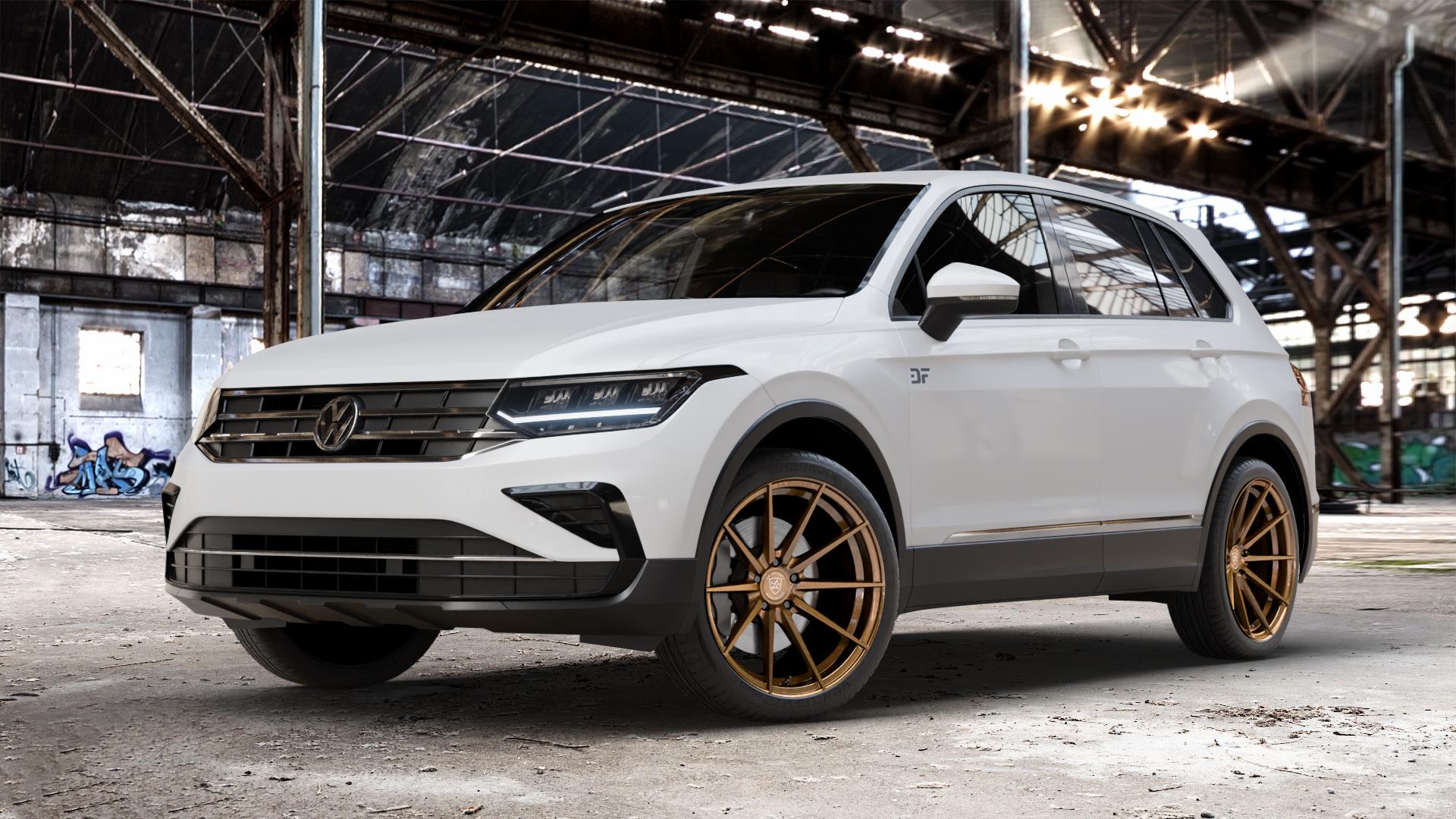 La Chanti Performance LC-P10 Glossy Brushed Bronze Felge mit Reifen in 20Zoll Alufelge auf weissem Volkswagen (VW) Tiguan II Typ 5N Facelift ⬇️ mit 15mm Tieferlegung ⬇️ Old Industrial Hall_max_4400mm_2024 Frontansicht_1